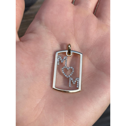 Solid 14k Yellow Gold Diamond 'Mom' Charm