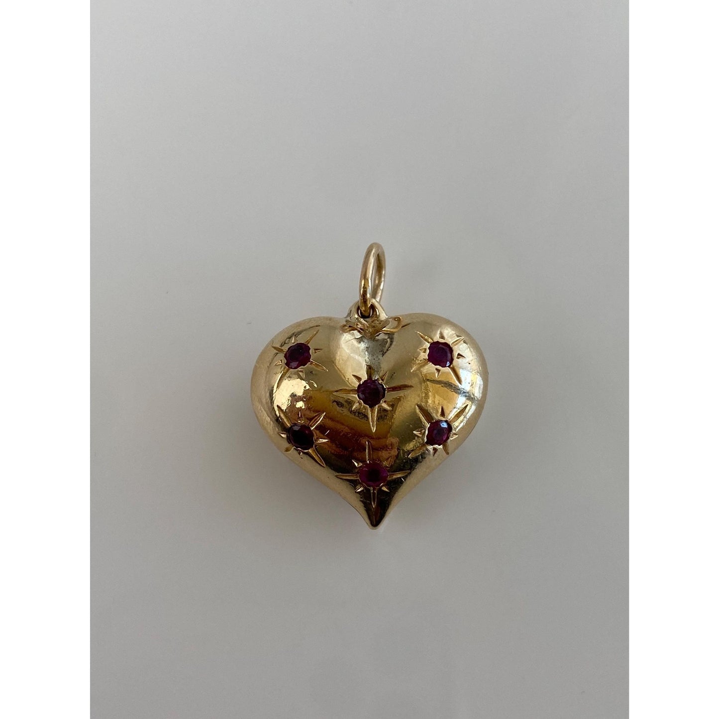 Vintage 14k Yellow Gold Ruby Blue Sapphire Large Puffy Heart Charm