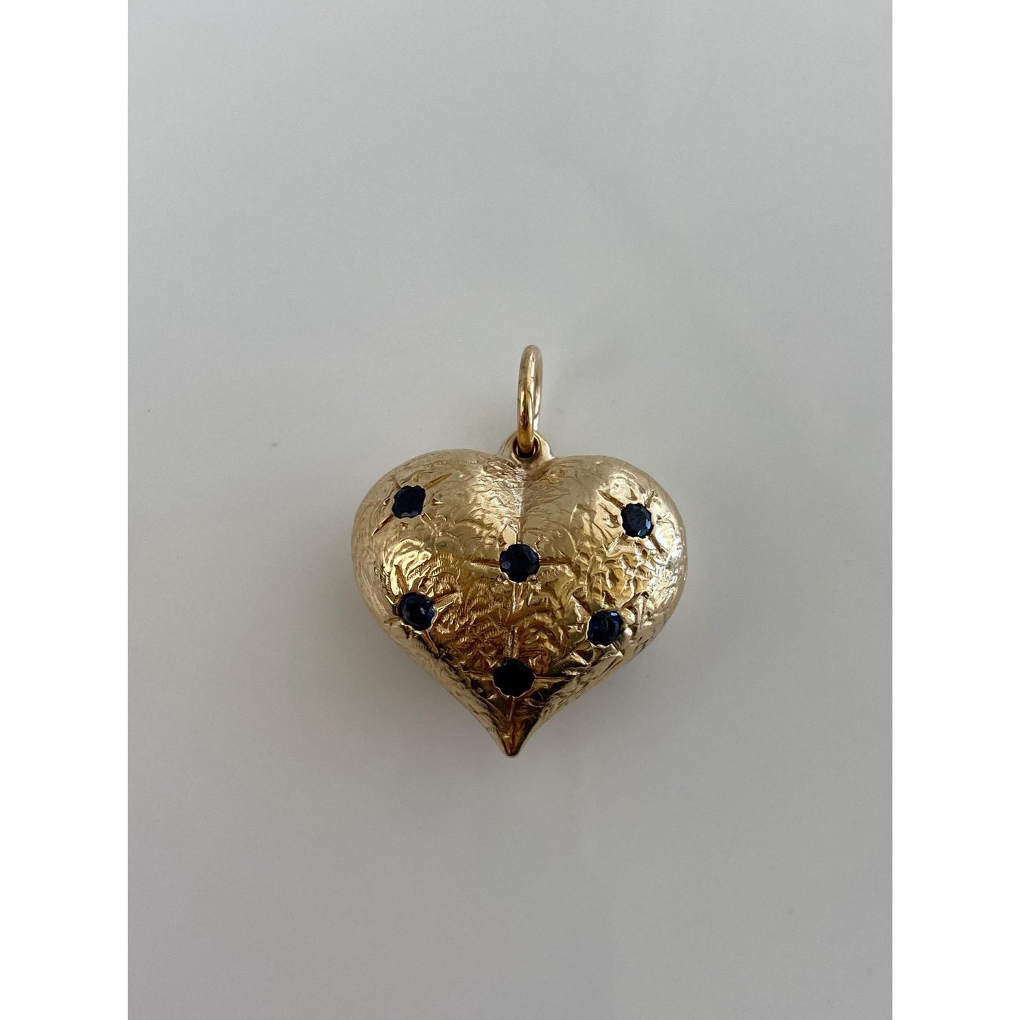 Vintage 14k Yellow Gold Ruby Blue Sapphire Large Puffy Heart Charm