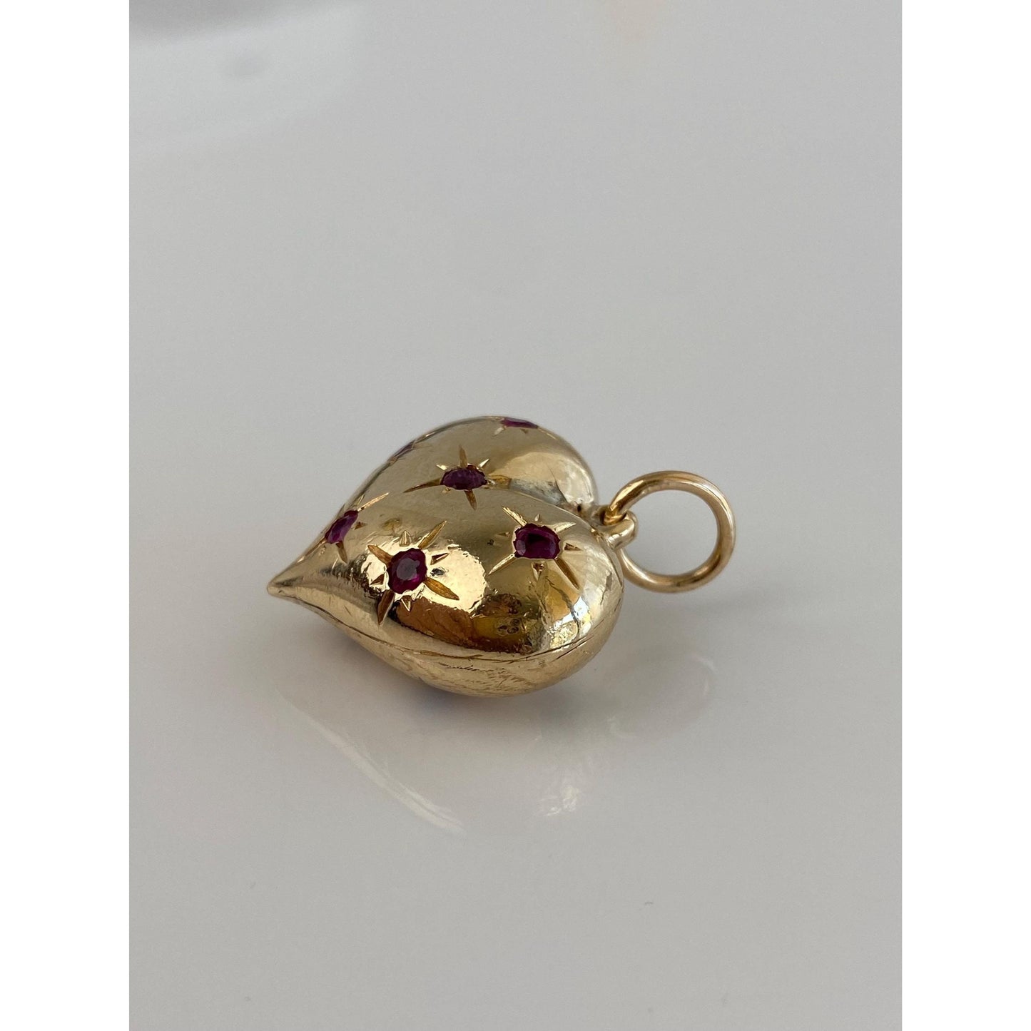 Vintage 14k Yellow Gold Ruby Blue Sapphire Large Puffy Heart Charm