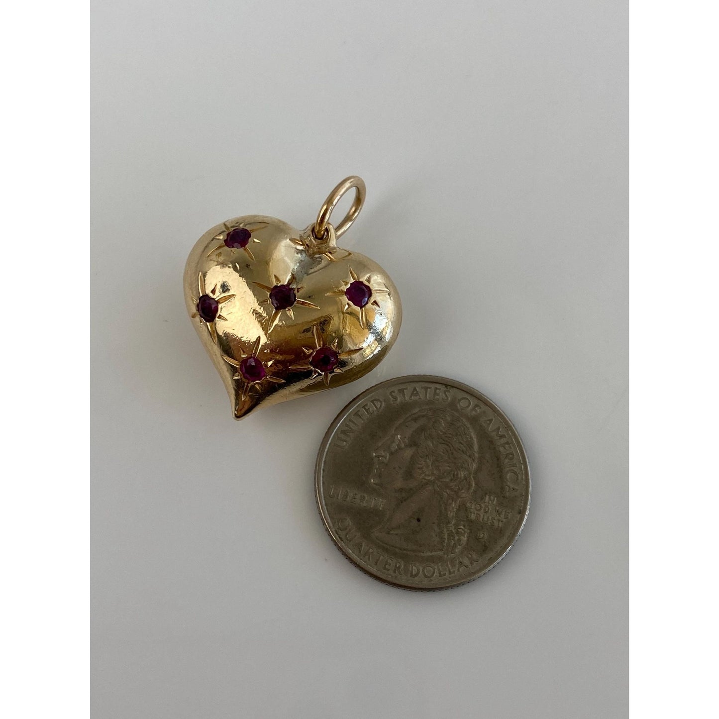 Vintage 14k Yellow Gold Ruby Blue Sapphire Large Puffy Heart Charm