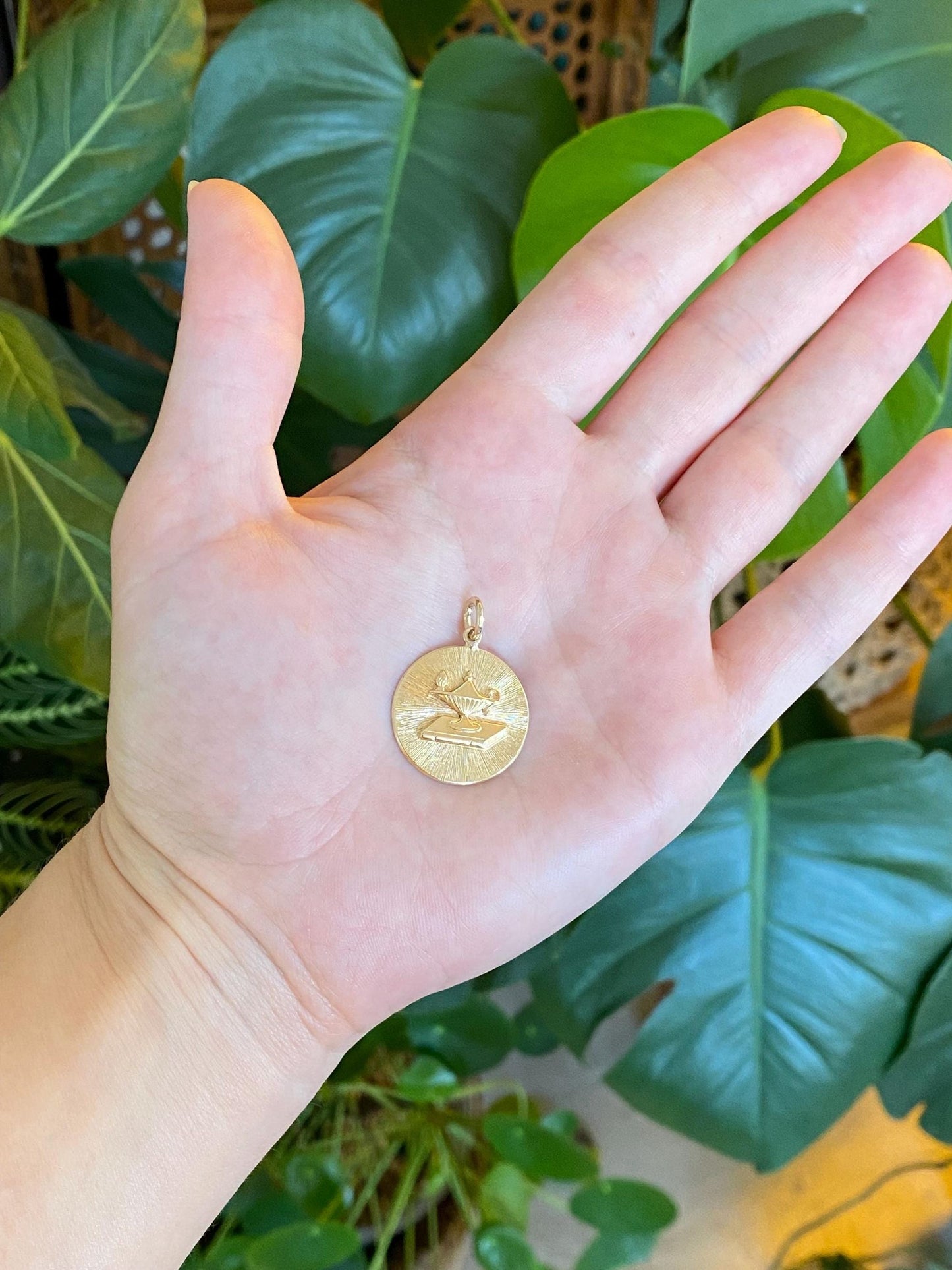 Vintage Solid 14k Yellow Gold Oil Lamp Book Charm