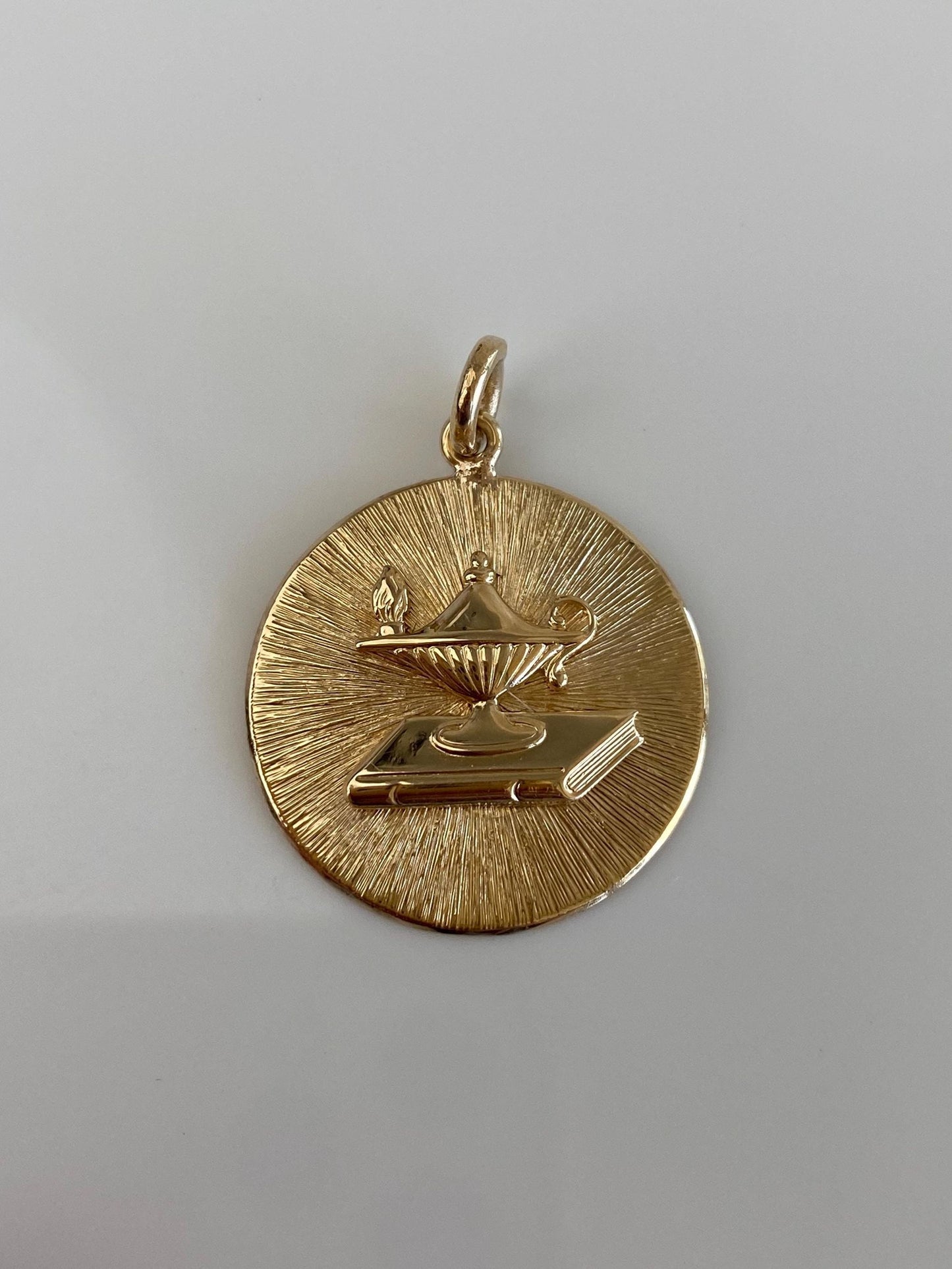 Vintage Solid 14k Yellow Gold Oil Lamp Book Charm