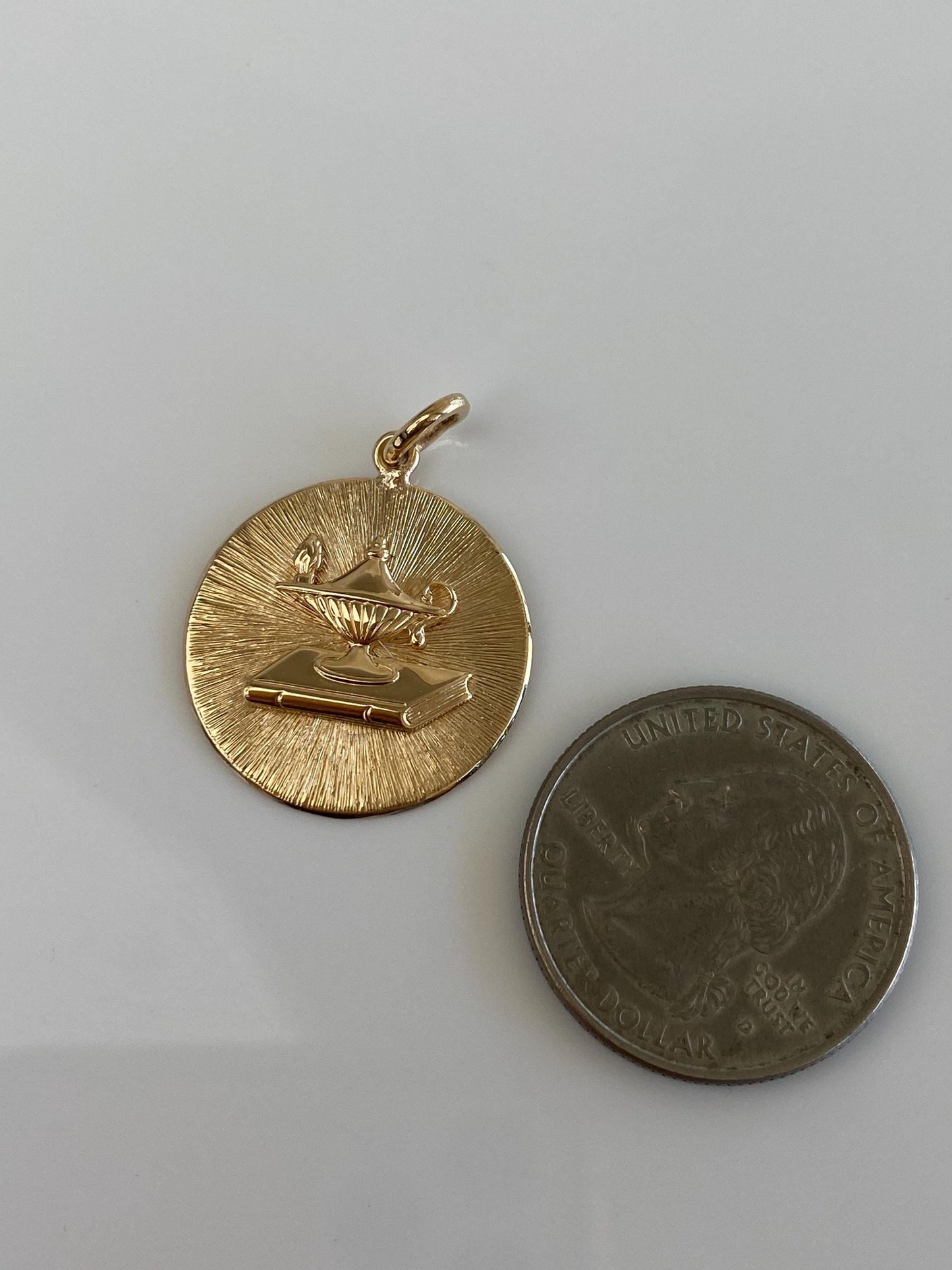 Vintage Solid 14k Yellow Gold Oil Lamp Book Charm