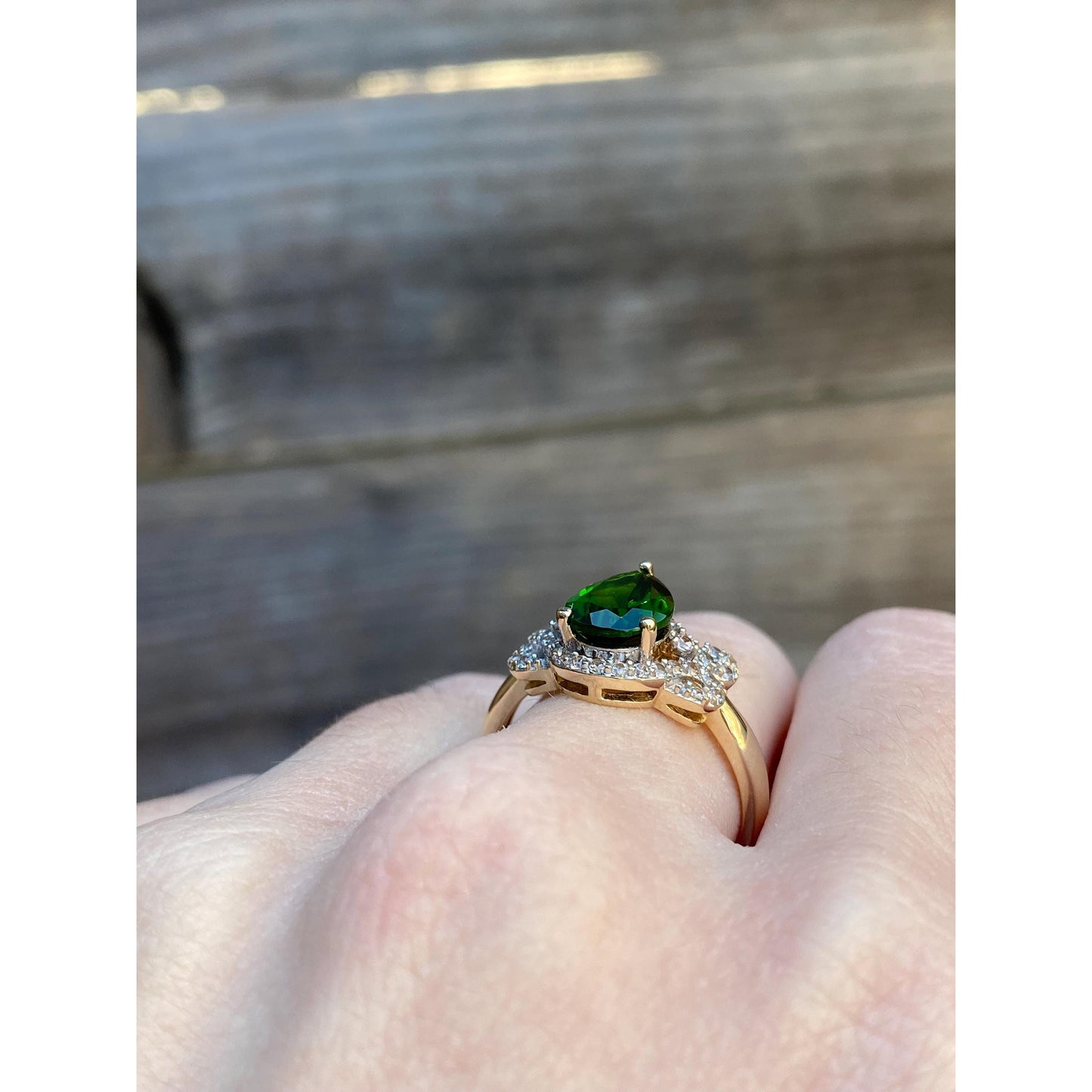 Vintage Solid 10k Yellow Gold Clear Spinel Green Tourmaline Ring - Size 7.75