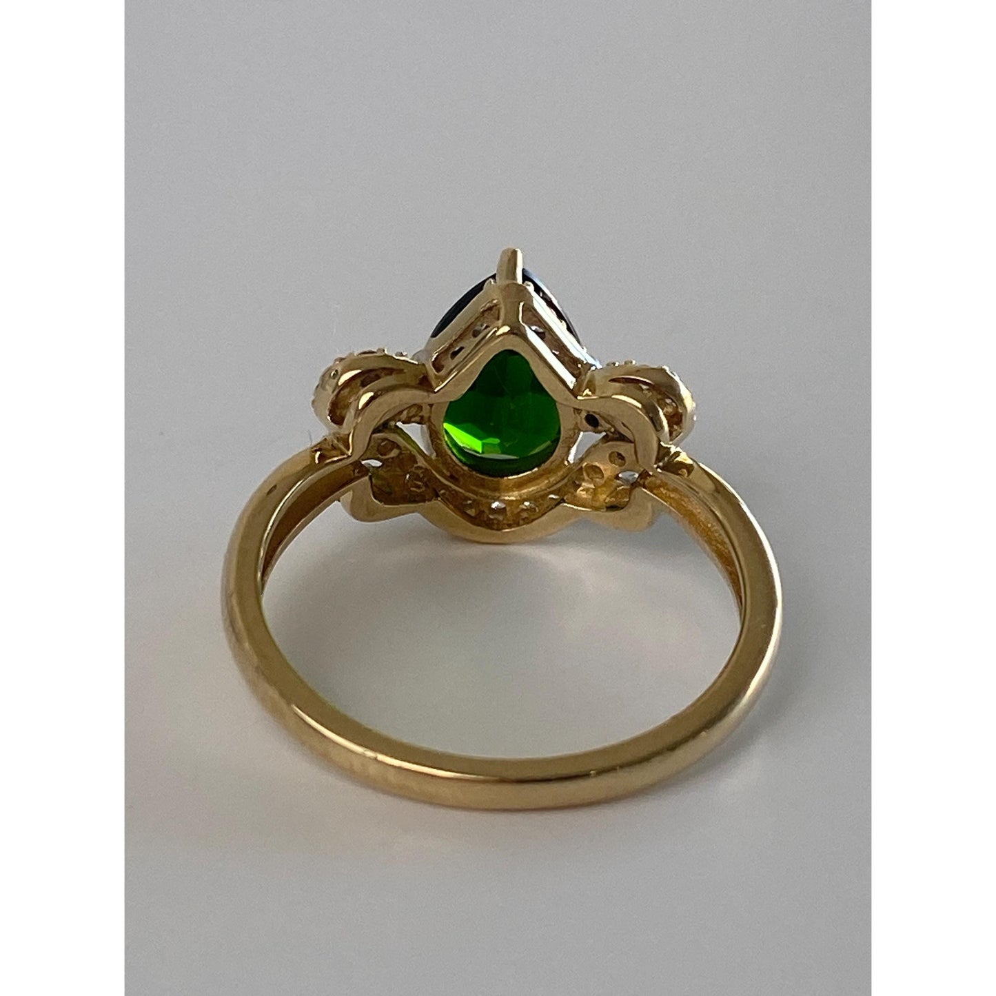Vintage Solid 10k Yellow Gold Clear Spinel Green Tourmaline Ring - Size 7.75