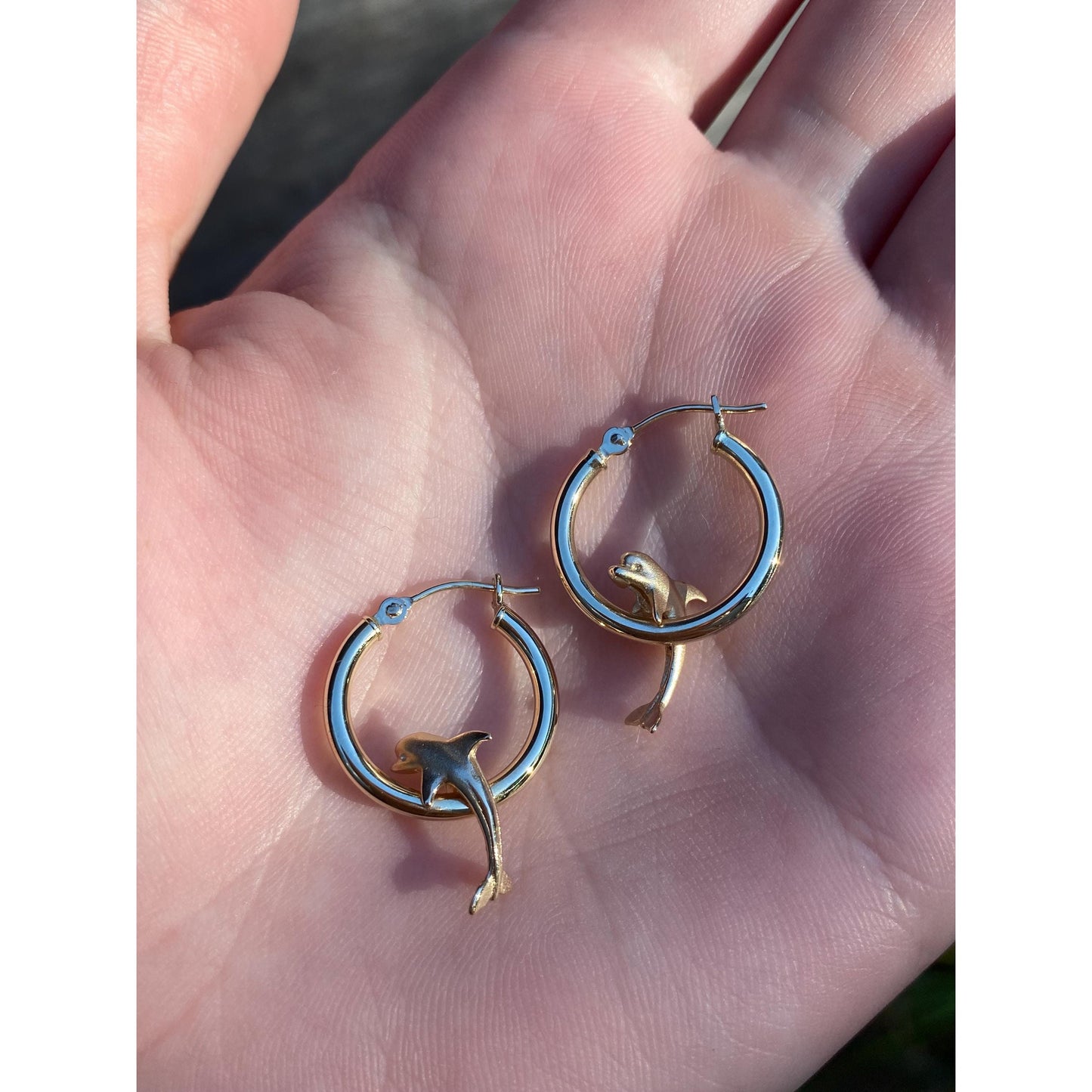 Vintage 14k Yellow Gold Dolphin Hoop Earrings