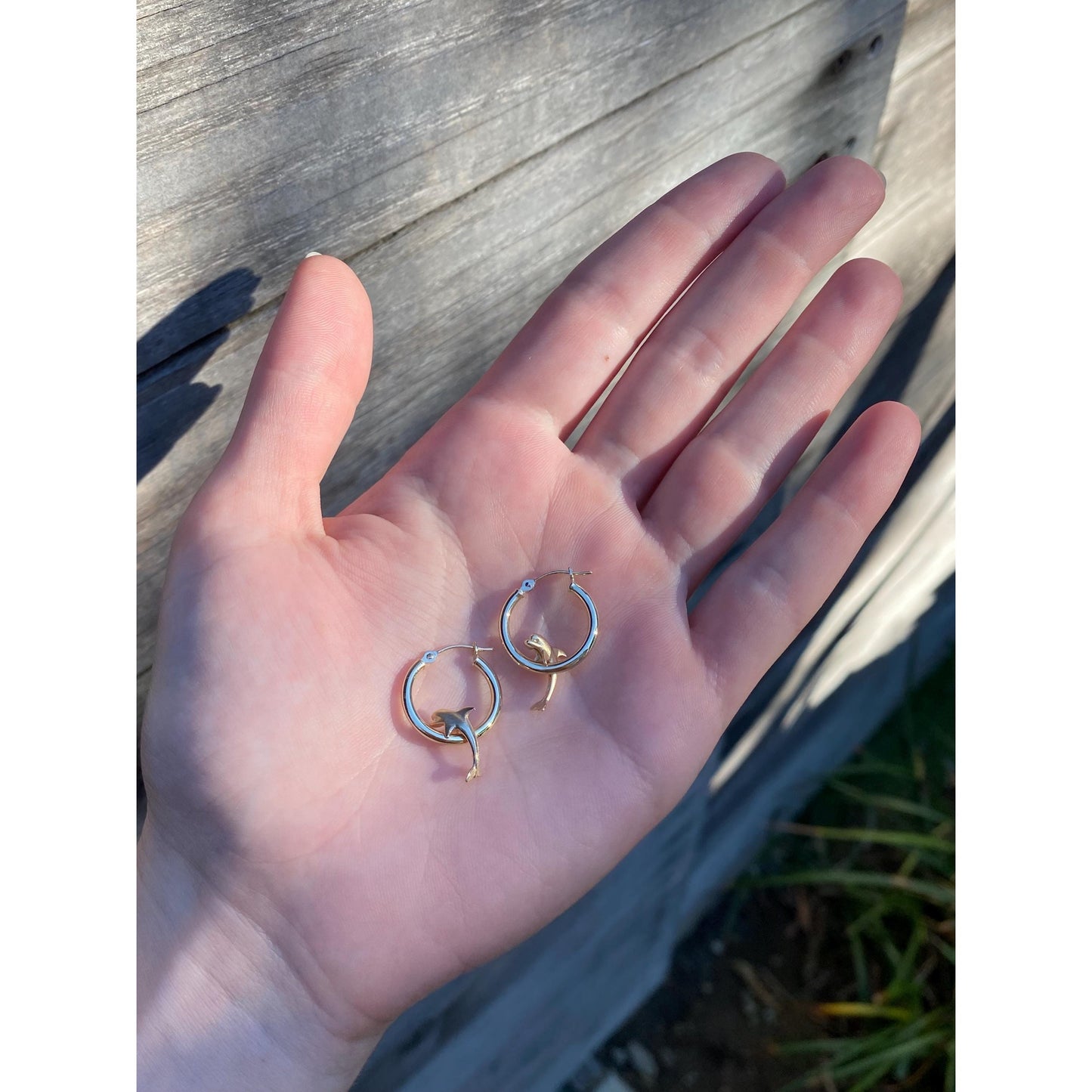 Vintage 14k Yellow Gold Dolphin Hoop Earrings