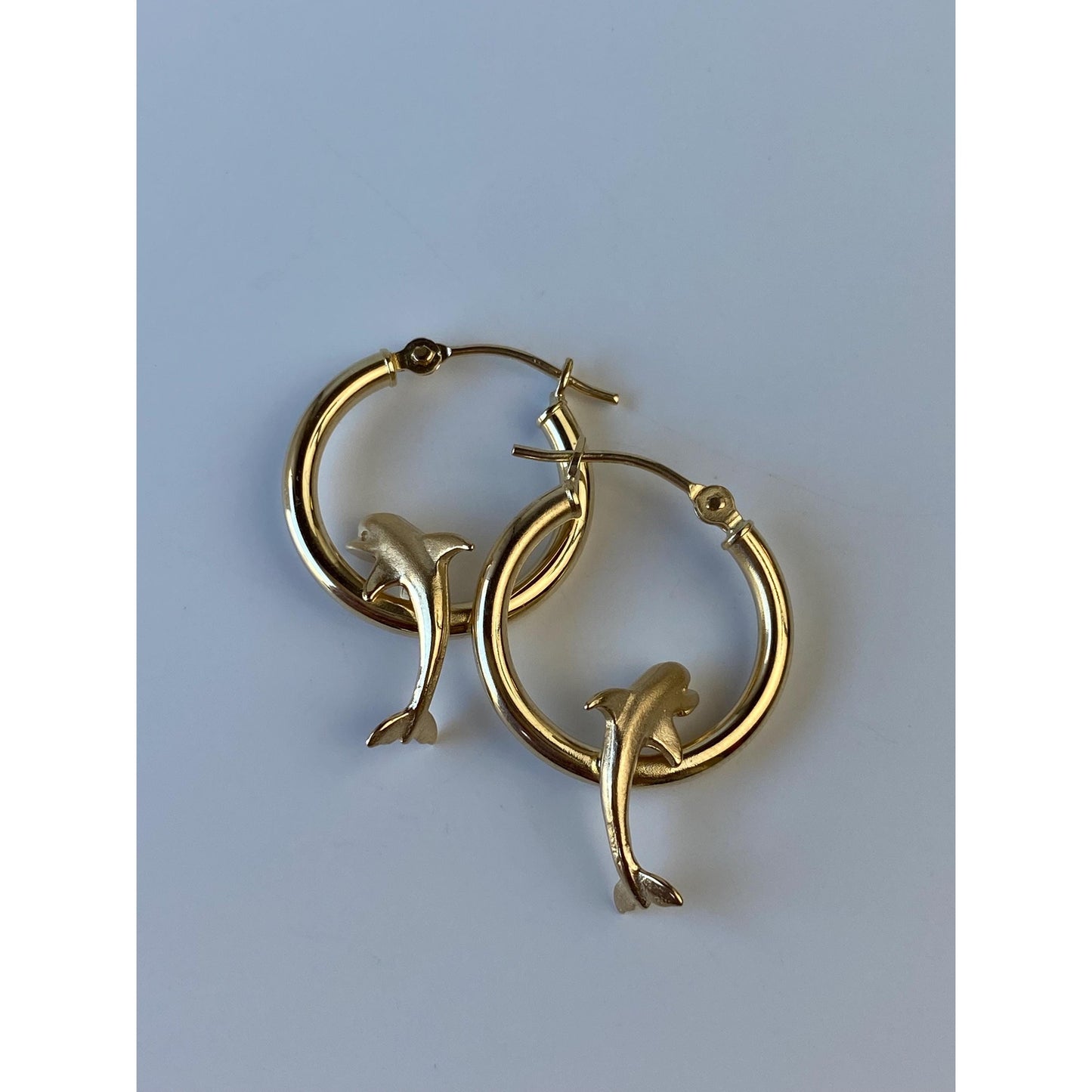 Vintage 14k Yellow Gold Dolphin Hoop Earrings