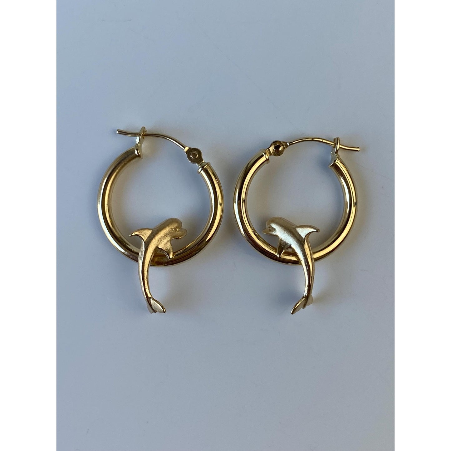 Vintage 14k Yellow Gold Dolphin Hoop Earrings