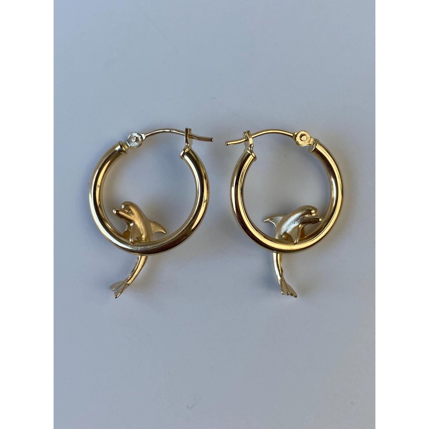 Vintage 14k Yellow Gold Dolphin Hoop Earrings