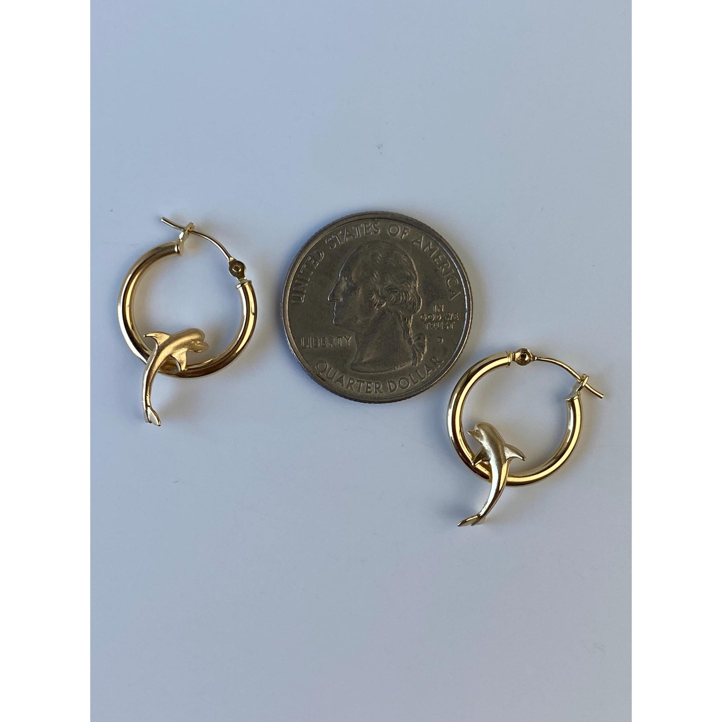 Vintage 14k Yellow Gold Dolphin Hoop Earrings