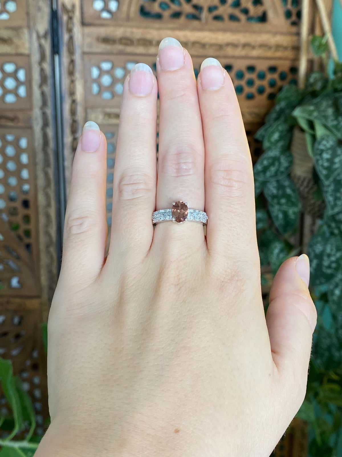 Vintage Solid 14k White Gold Smokey Quartz Baguette & Round Diamond Ring - Size 7