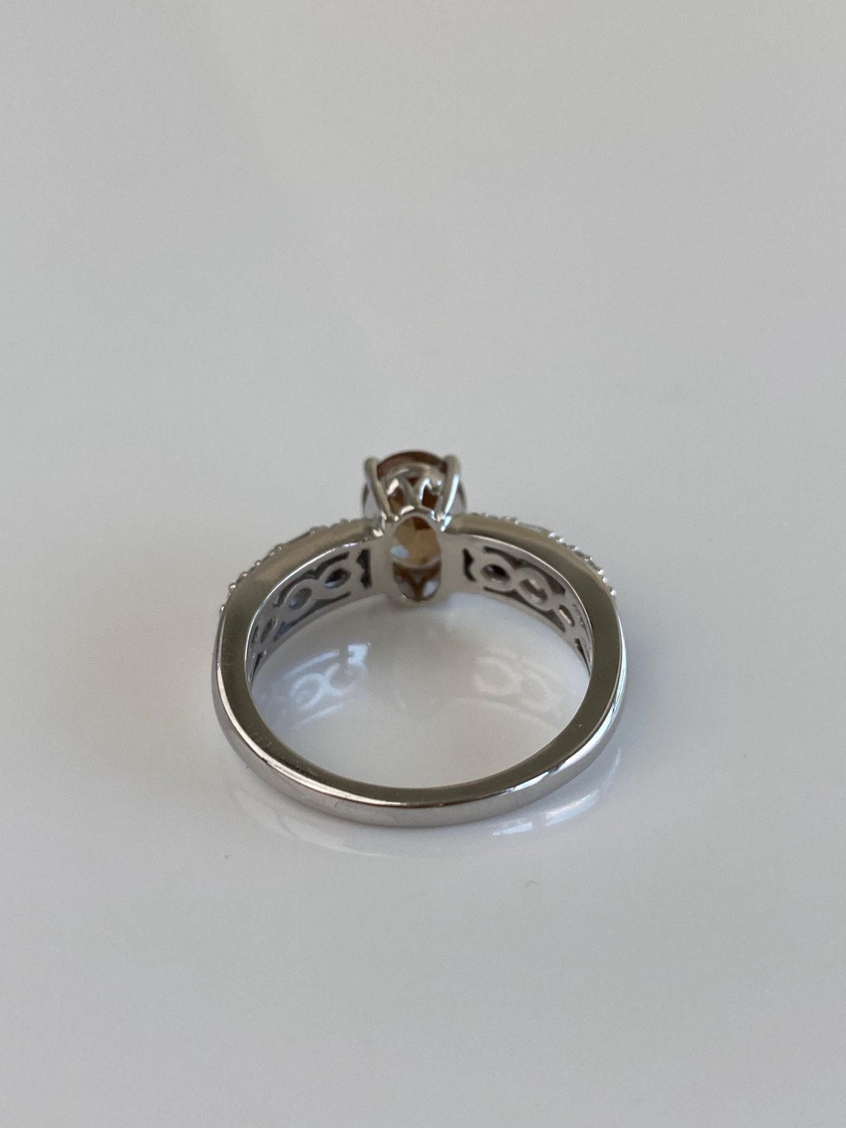 Vintage Solid 14k White Gold Smokey Quartz Baguette & Round Diamond Ring - Size 7