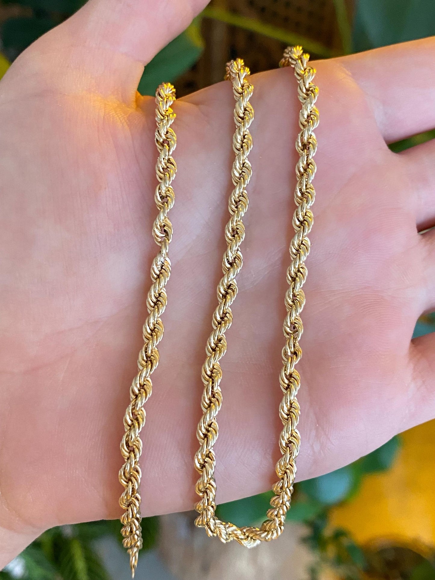 Vintage Solid 14k Yellow Gold Rope Chain Necklace - 16.5 inches