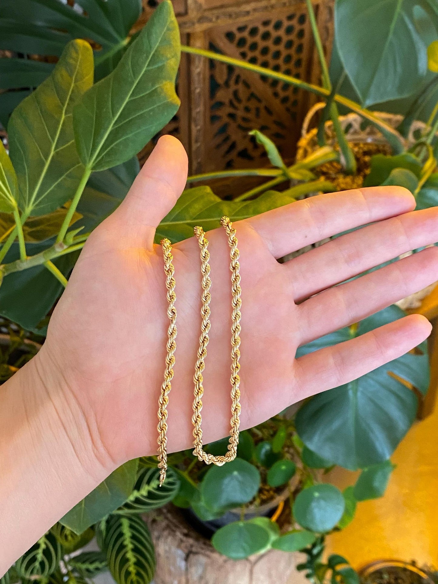 Vintage Solid 14k Yellow Gold Rope Chain Necklace - 16.5 inches