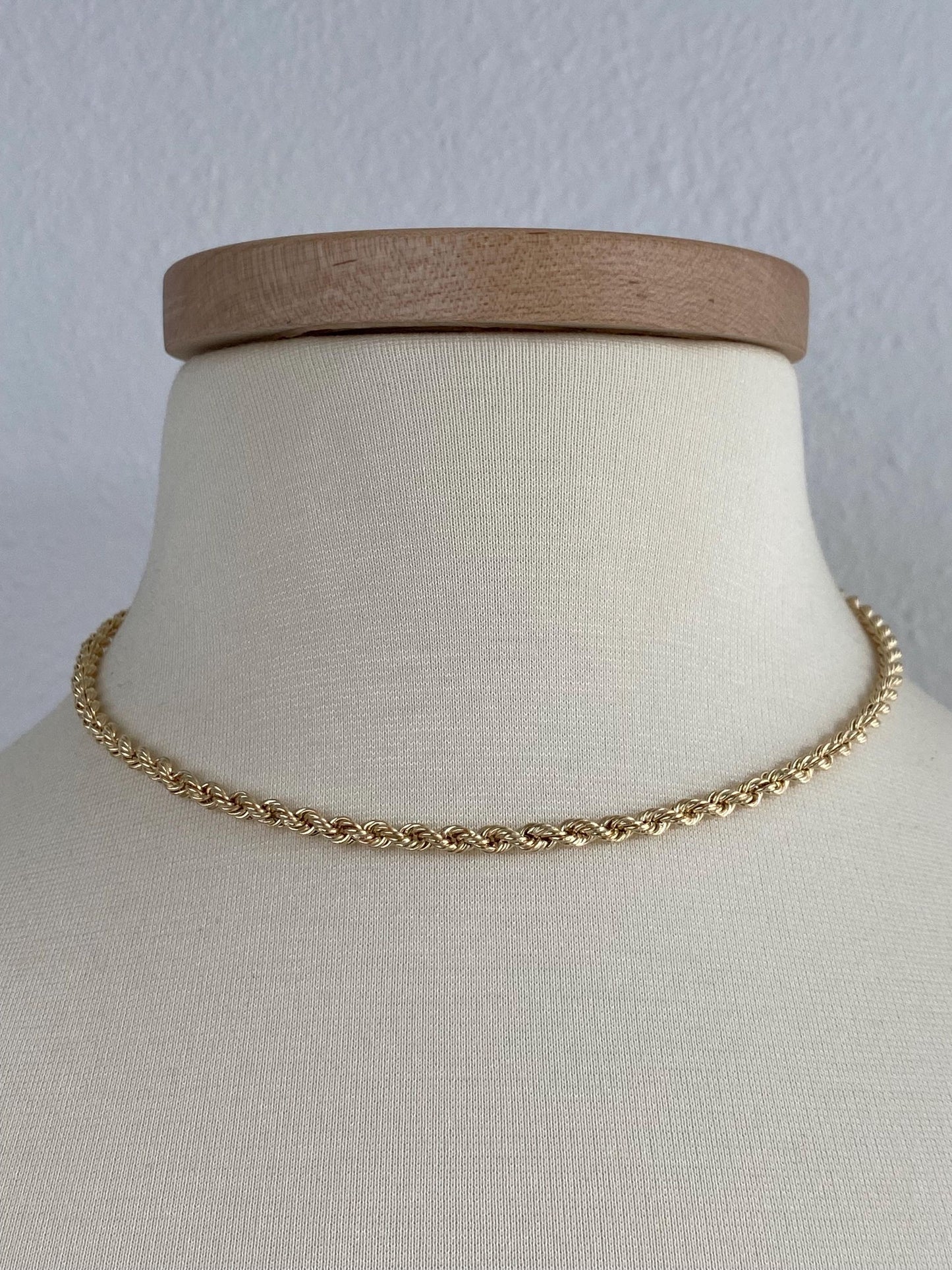 Vintage Solid 14k Yellow Gold Rope Chain Necklace - 16.5 inches