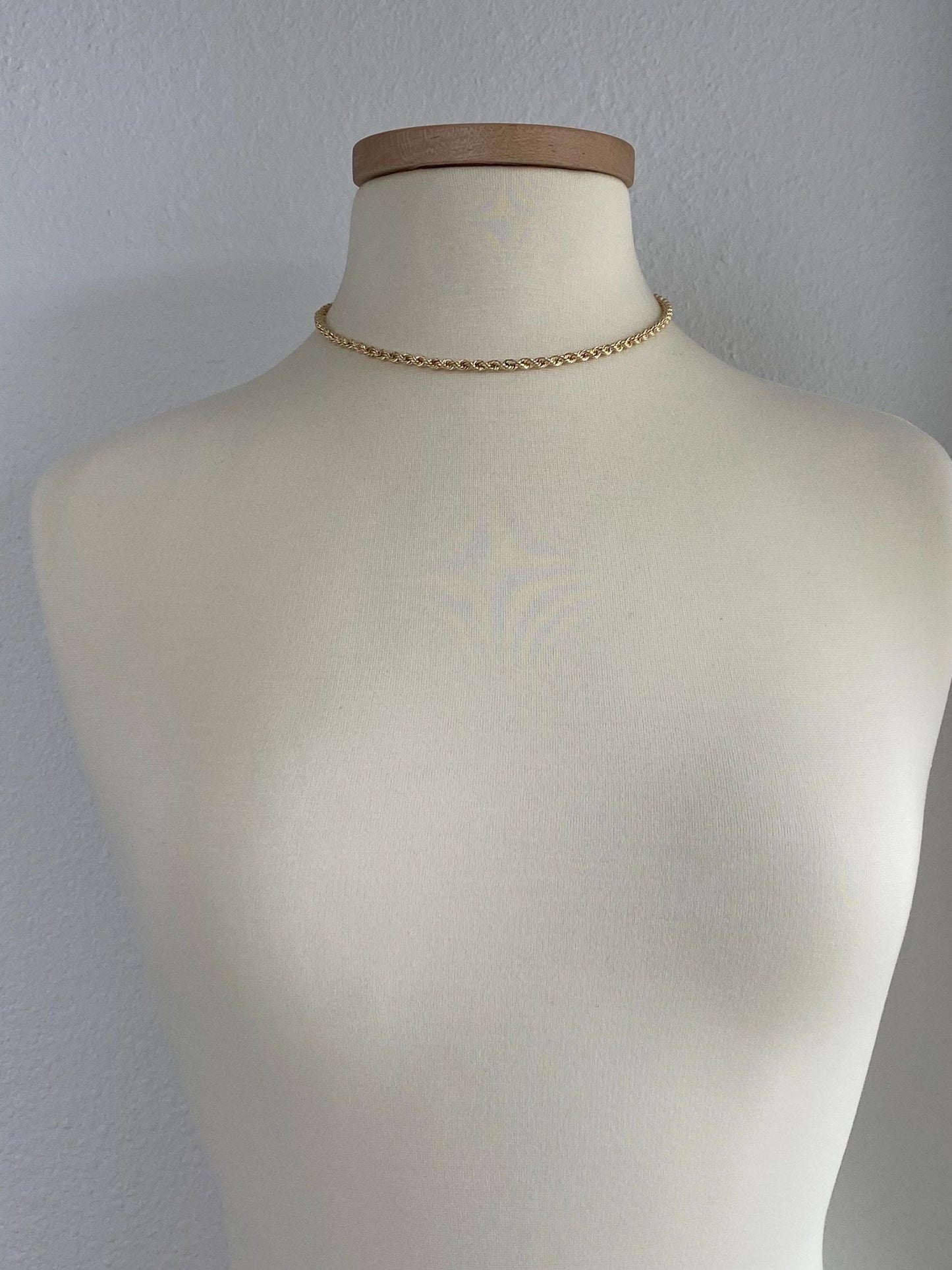 Vintage Solid 14k Yellow Gold Rope Chain Necklace - 16.5 inches