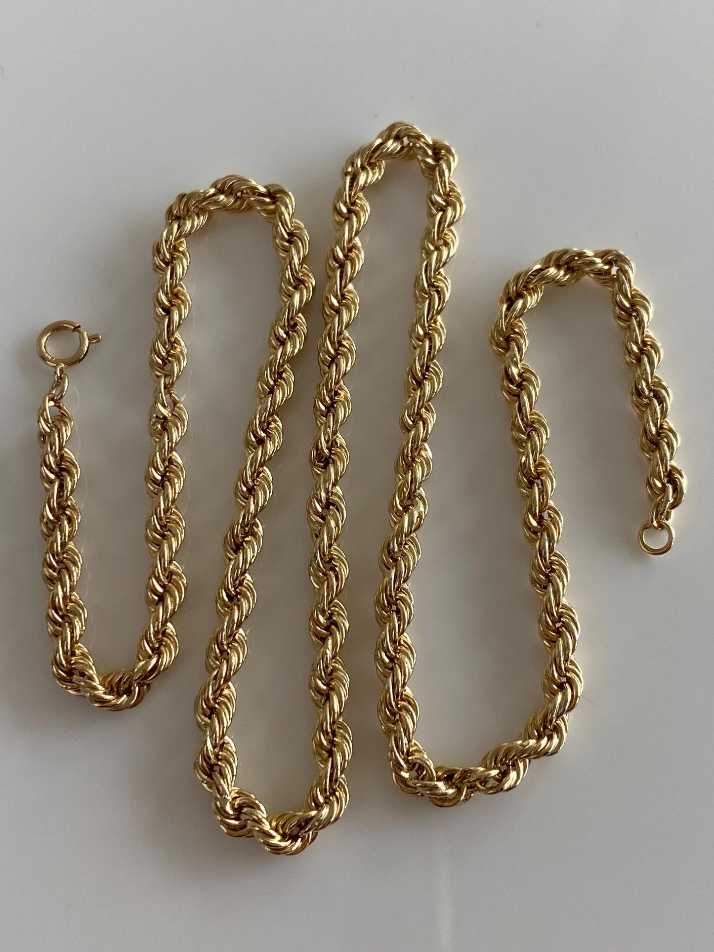 Vintage Solid 14k Yellow Gold Rope Chain Necklace - 16.5 inches