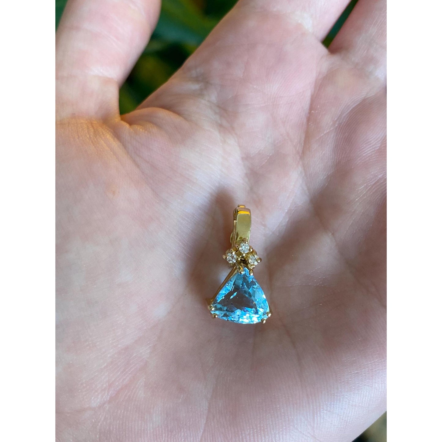 Vintage Solid 14k Yellow Gold Diamond Aquamarine Slide Charm