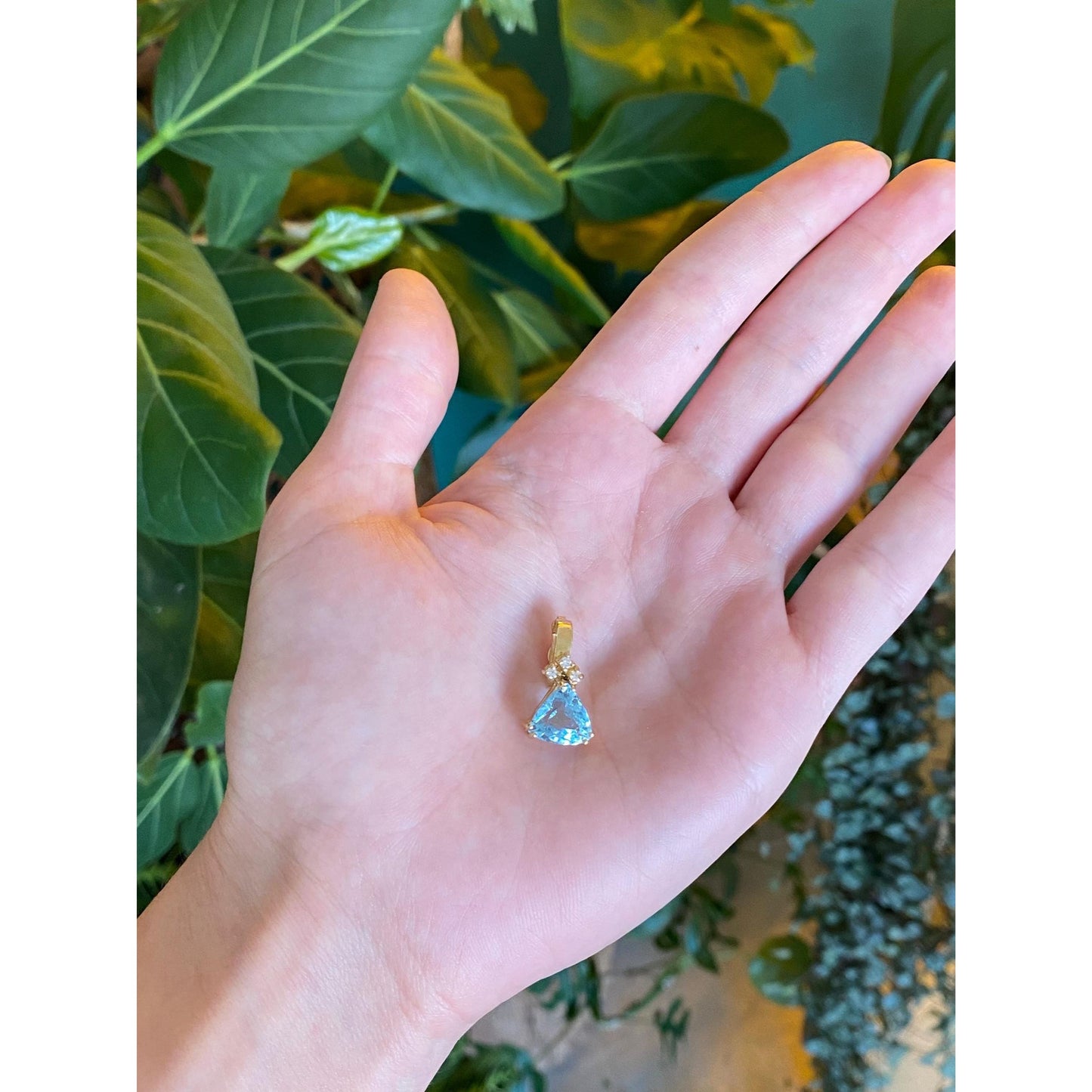 Vintage Solid 14k Yellow Gold Diamond Aquamarine Slide Charm