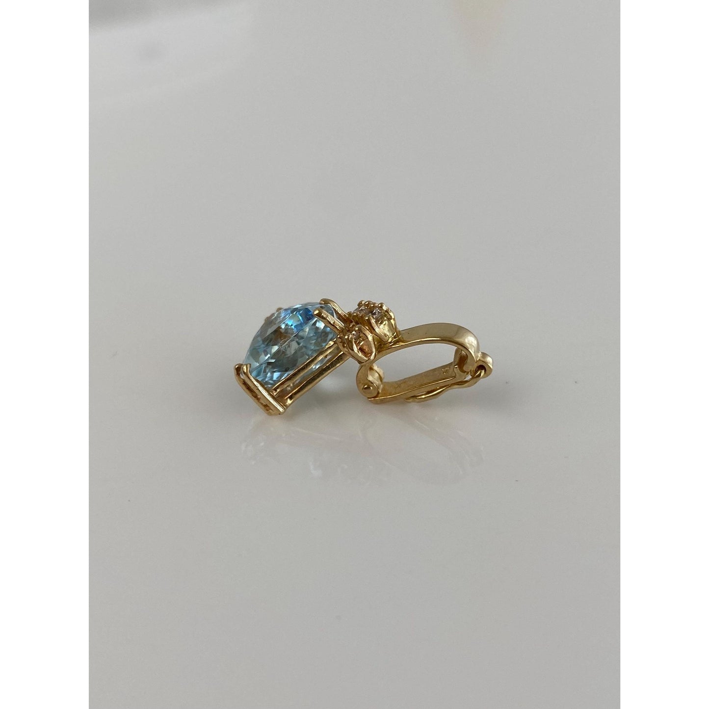 Vintage Solid 14k Yellow Gold Diamond Aquamarine Slide Charm