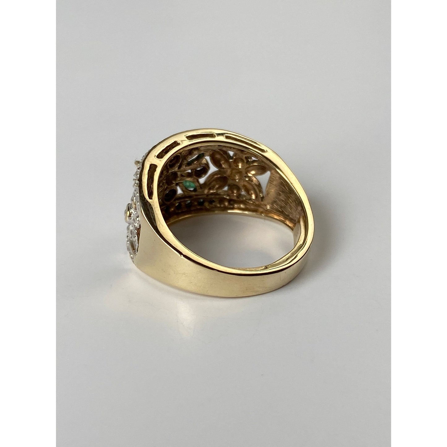 Vintage Solid 10k White & Yellow Gold Diamond Emerald Ring - Size 6