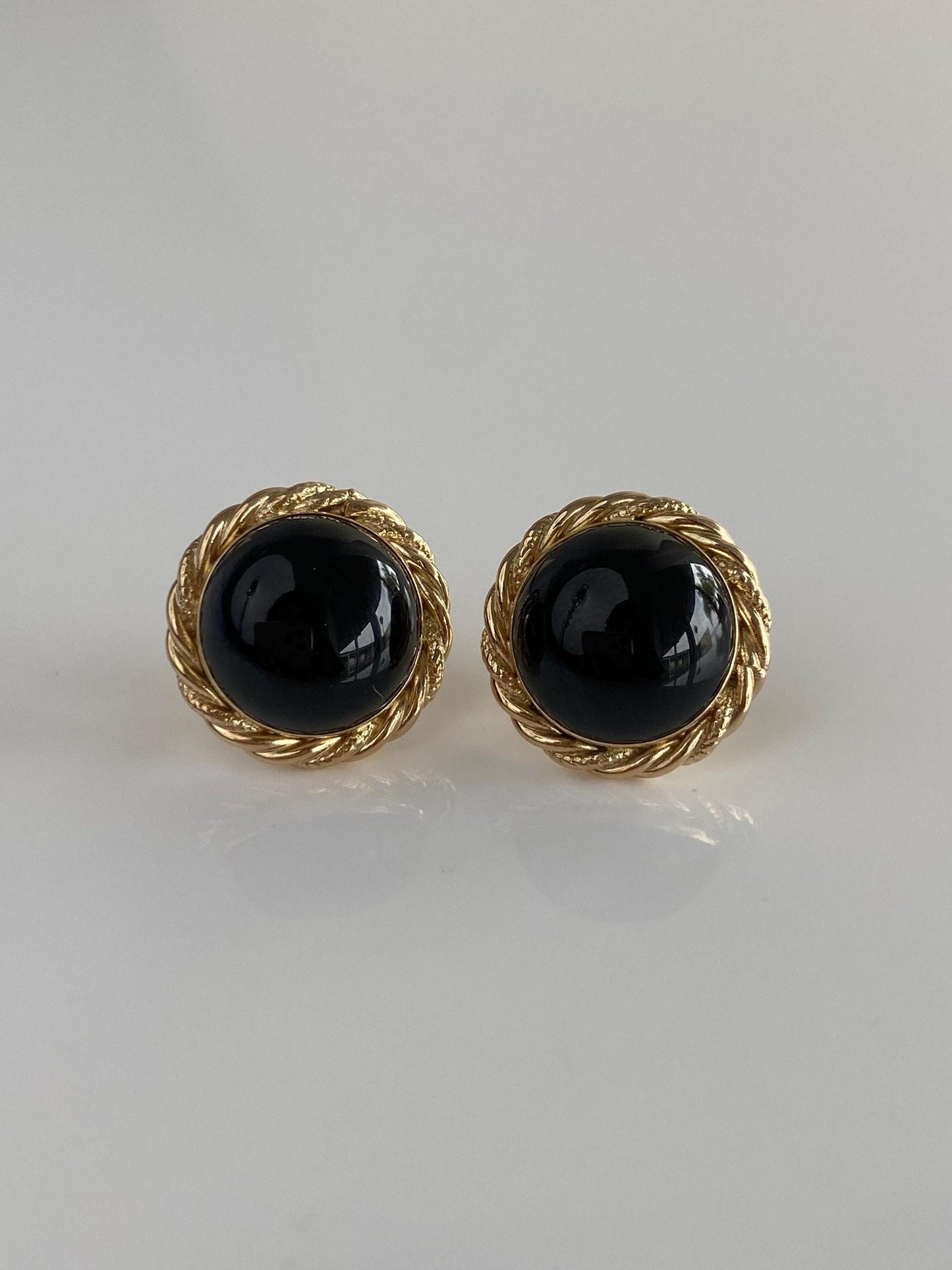 Vintage Solid 14k Yellow Gold Onyx Stud Earrings