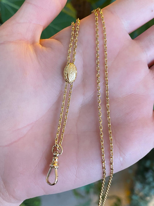 Vintage Solid 14k Yellow Gold Adjustable Slide Biker Link Chain Charm Holder Lariat Necklace - 30.75 inches