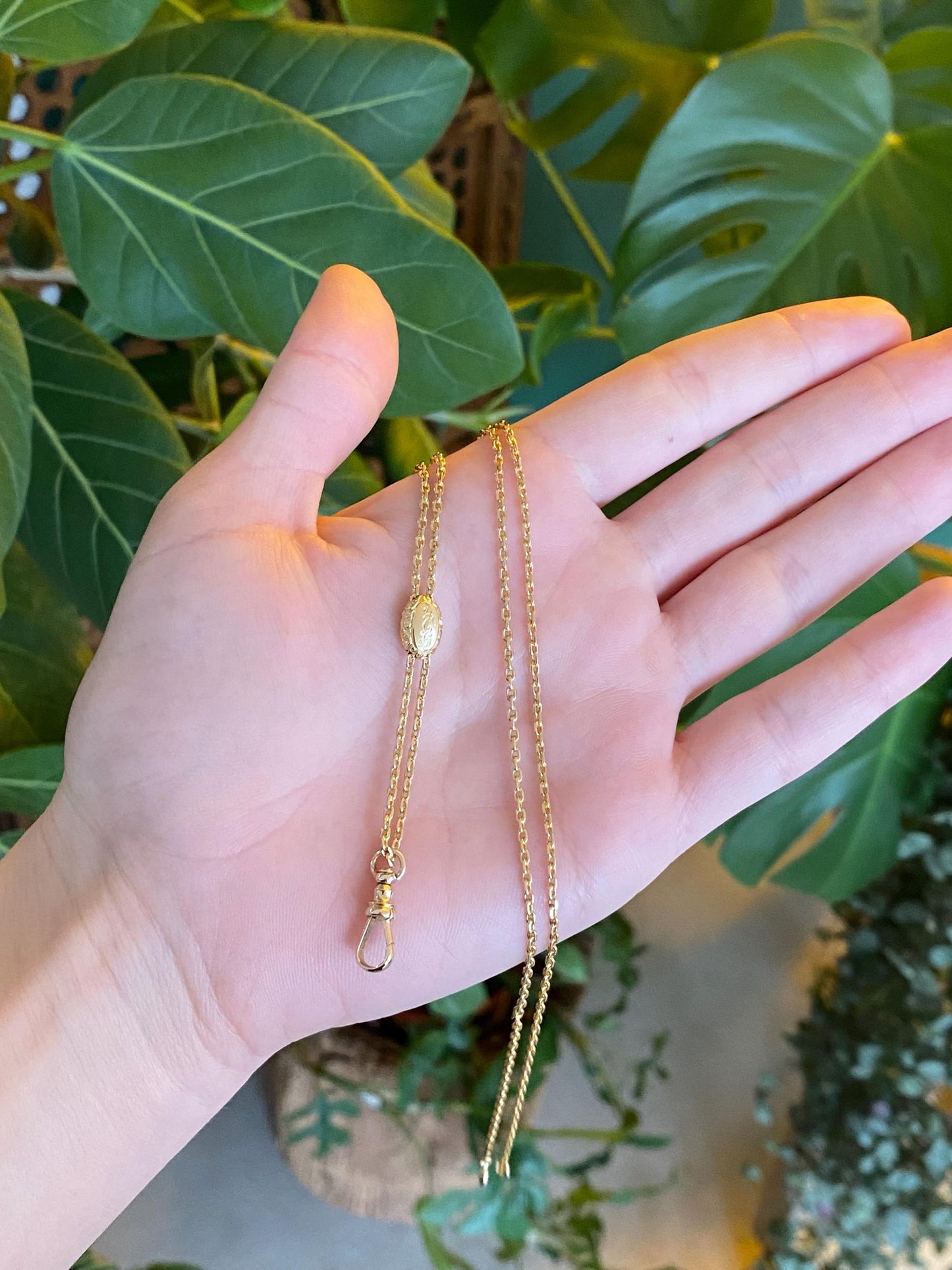 Vintage Solid 14k Yellow Gold Adjustable Slide Biker Link Chain Charm Holder Lariat Necklace - 30.75 inches