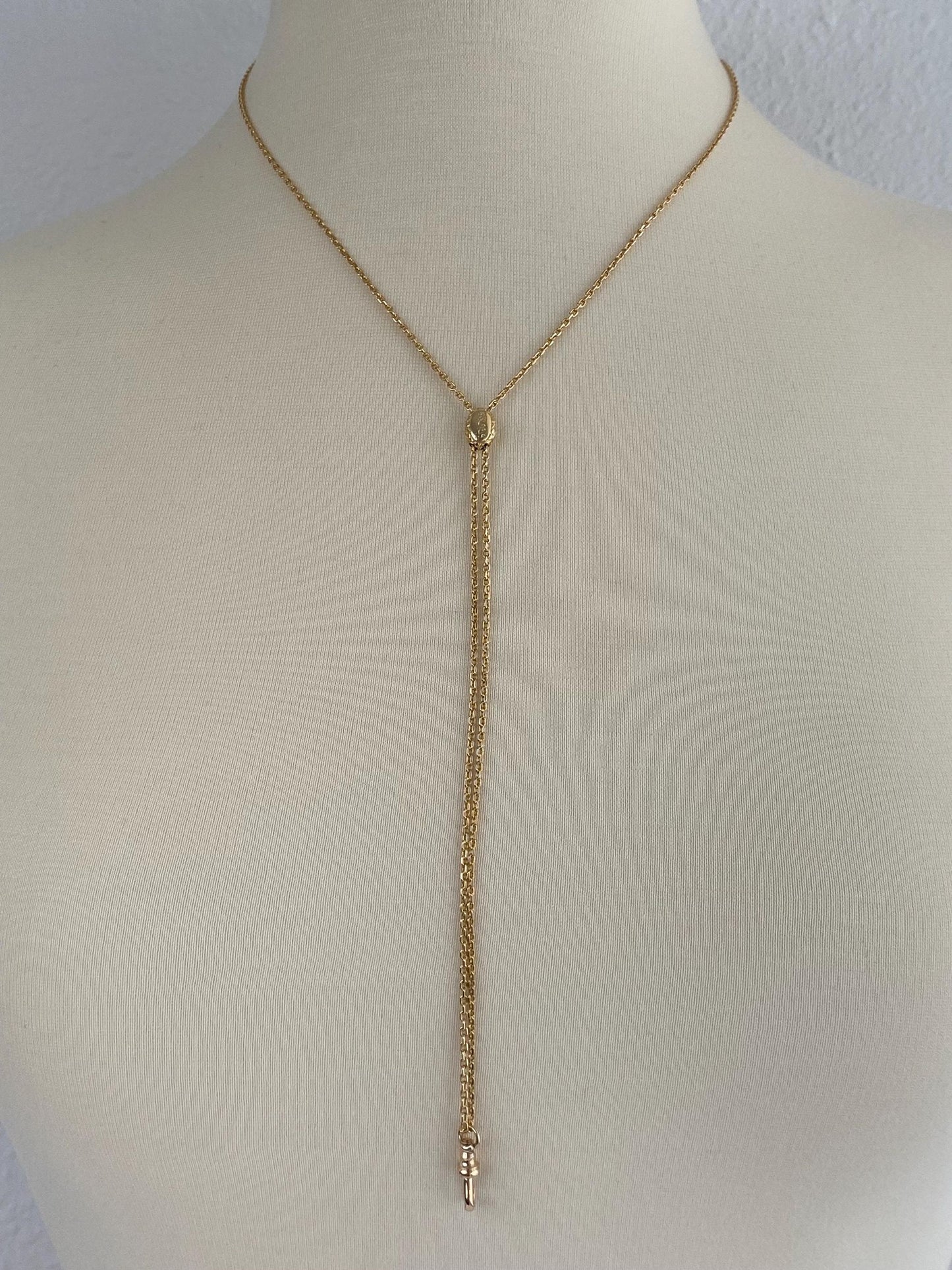 Vintage Solid 14k Yellow Gold Adjustable Slide Biker Link Chain Charm Holder Lariat Necklace - 30.75 inches