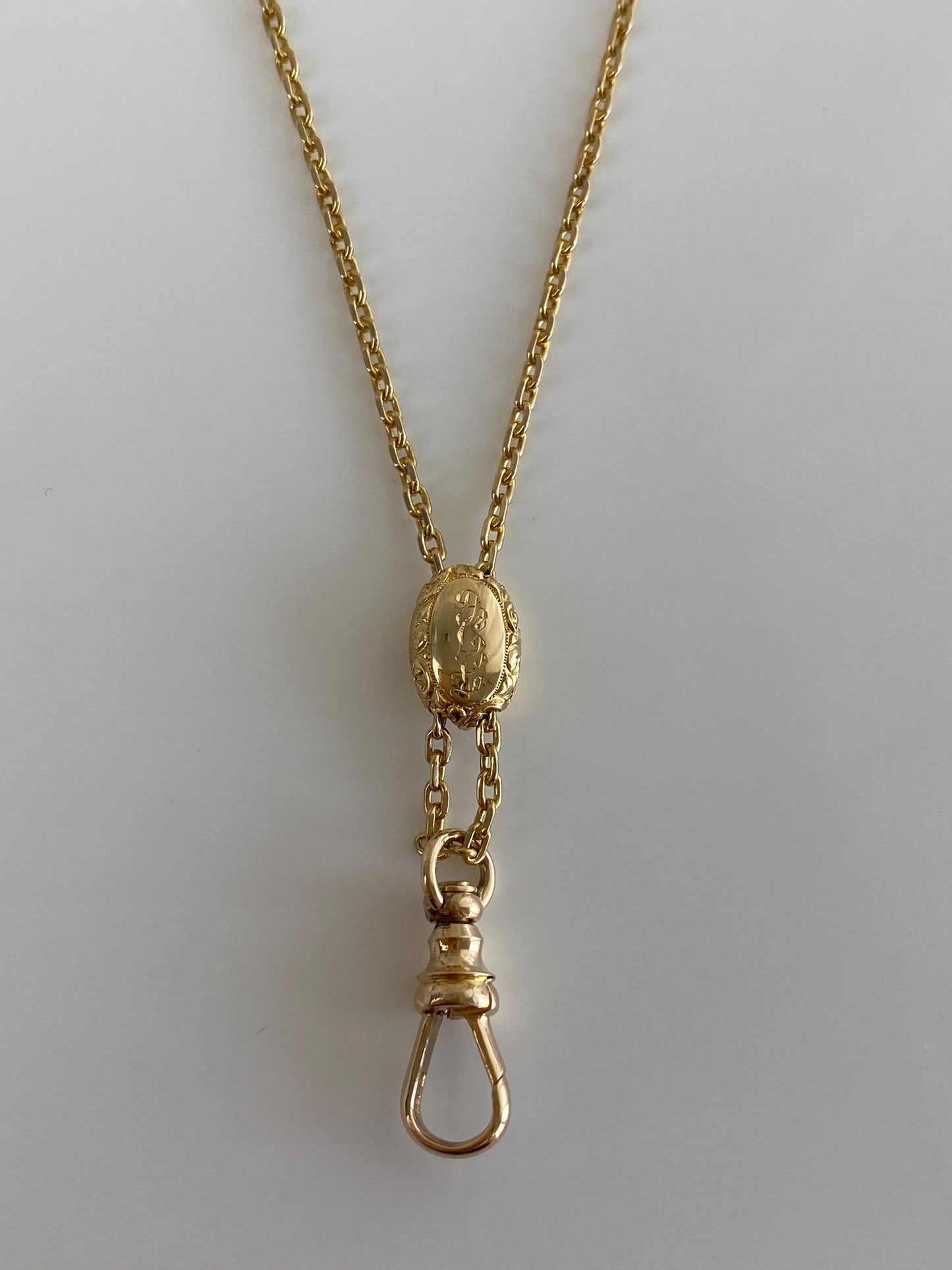 Vintage Solid 14k Yellow Gold Adjustable Slide Biker Link Chain Charm Holder Lariat Necklace - 30.75 inches