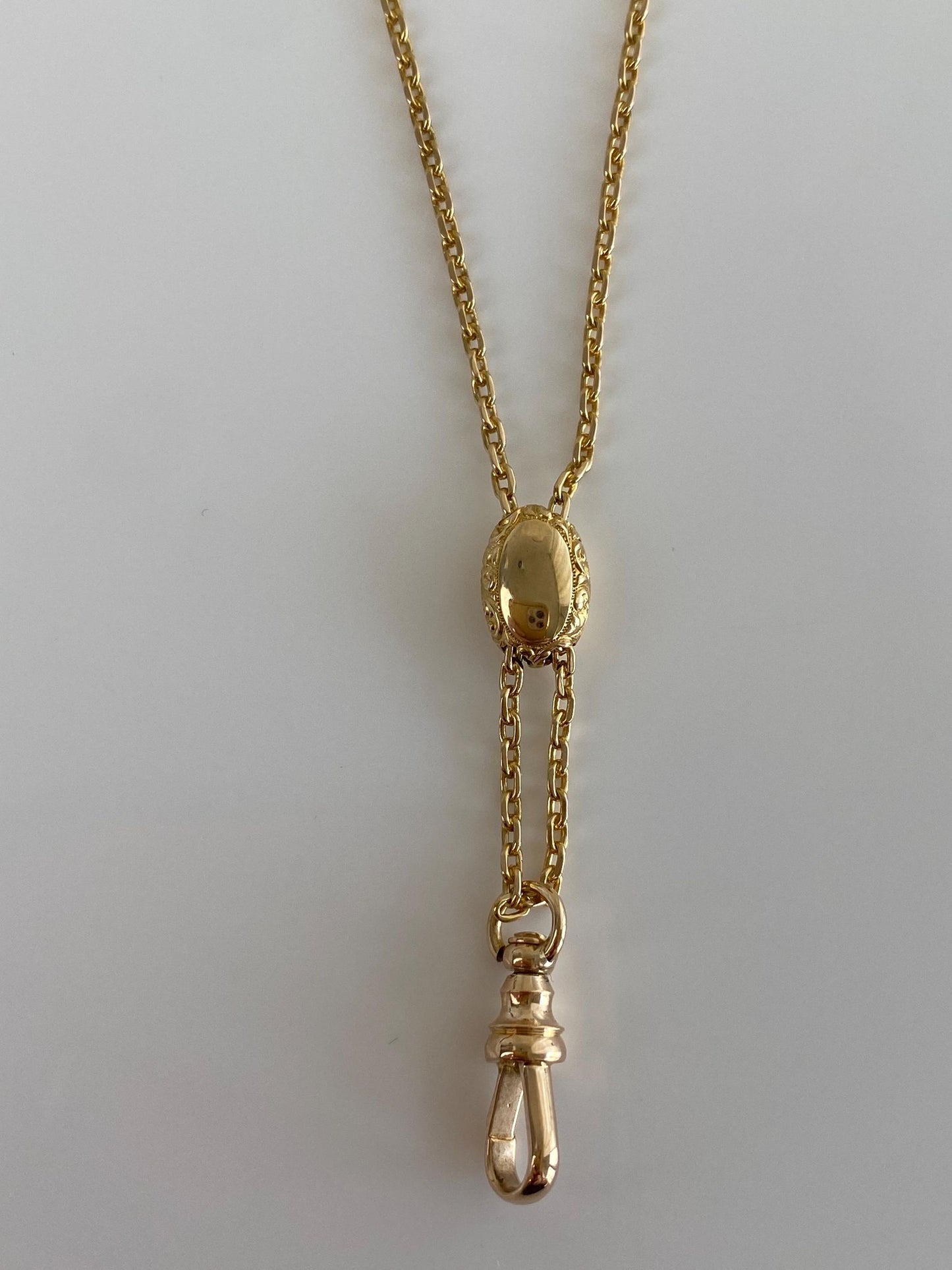 Vintage Solid 14k Yellow Gold Adjustable Slide Biker Link Chain Charm Holder Lariat Necklace - 30.75 inches