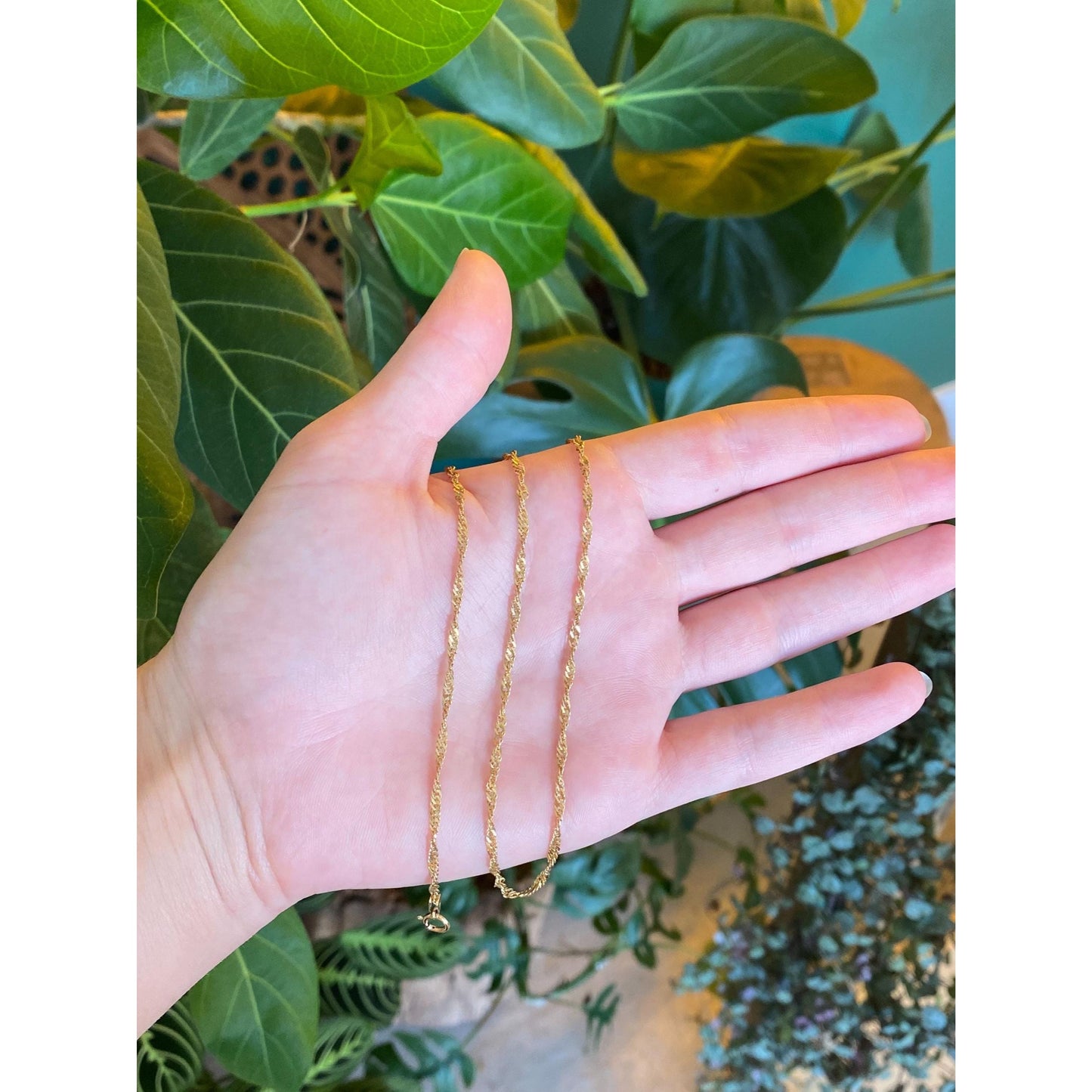 Vintage Solid 18k Yellow Gold Twist Chain Necklace - 15.5 inches