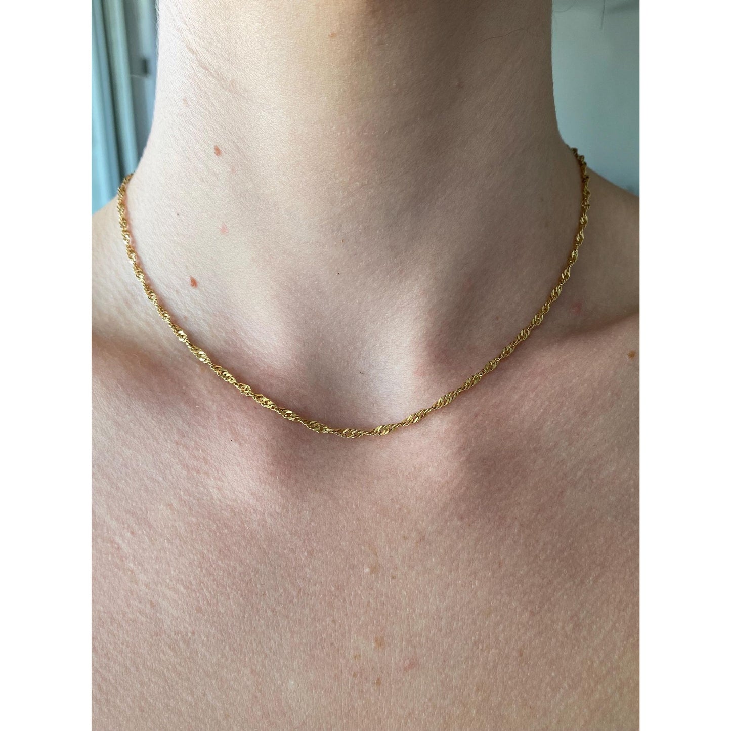 Vintage Solid 18k Yellow Gold Twist Chain Necklace - 15.5 inches