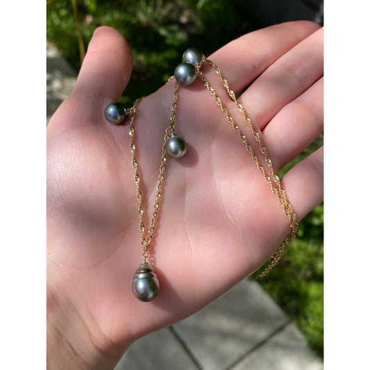 Vintage Solid 14k Yellow Gold Peacock Pearl Twist Chain Necklace - 18 inches