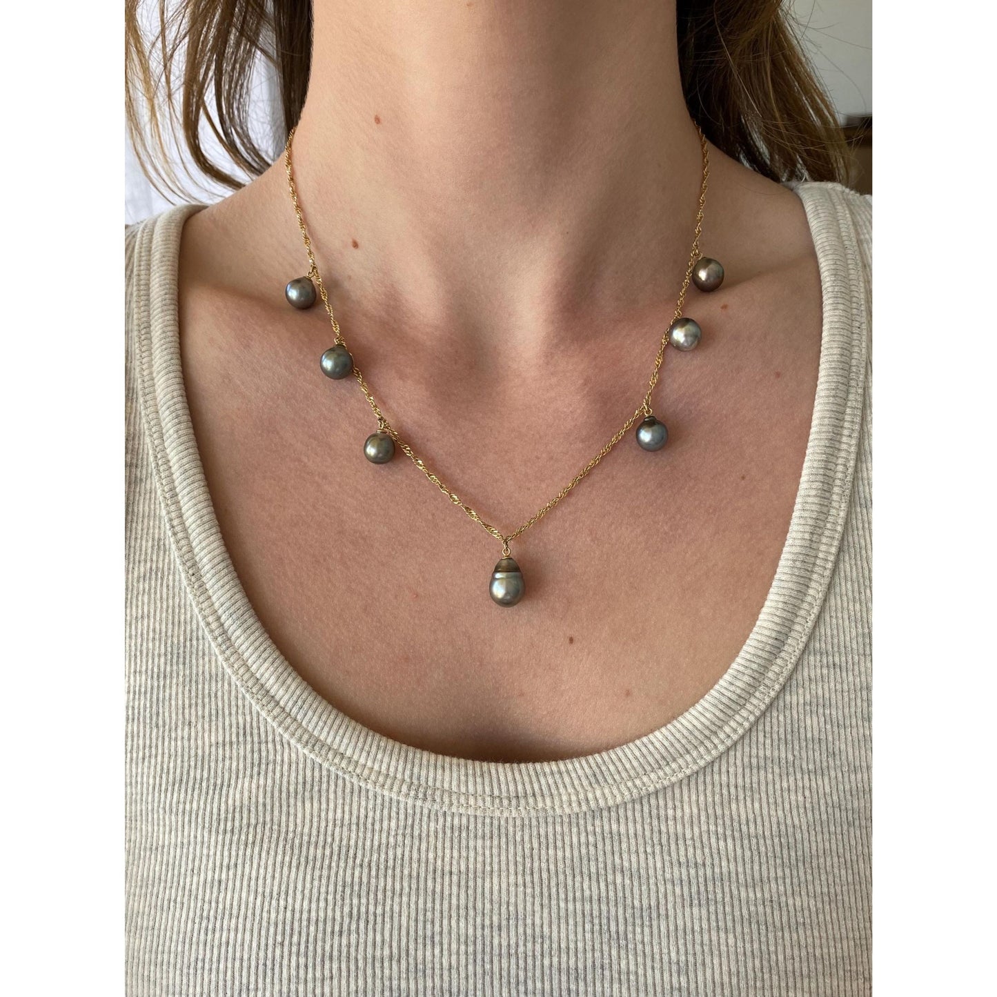 Vintage Solid 14k Yellow Gold Peacock Pearl Twist Chain Necklace - 18 inches