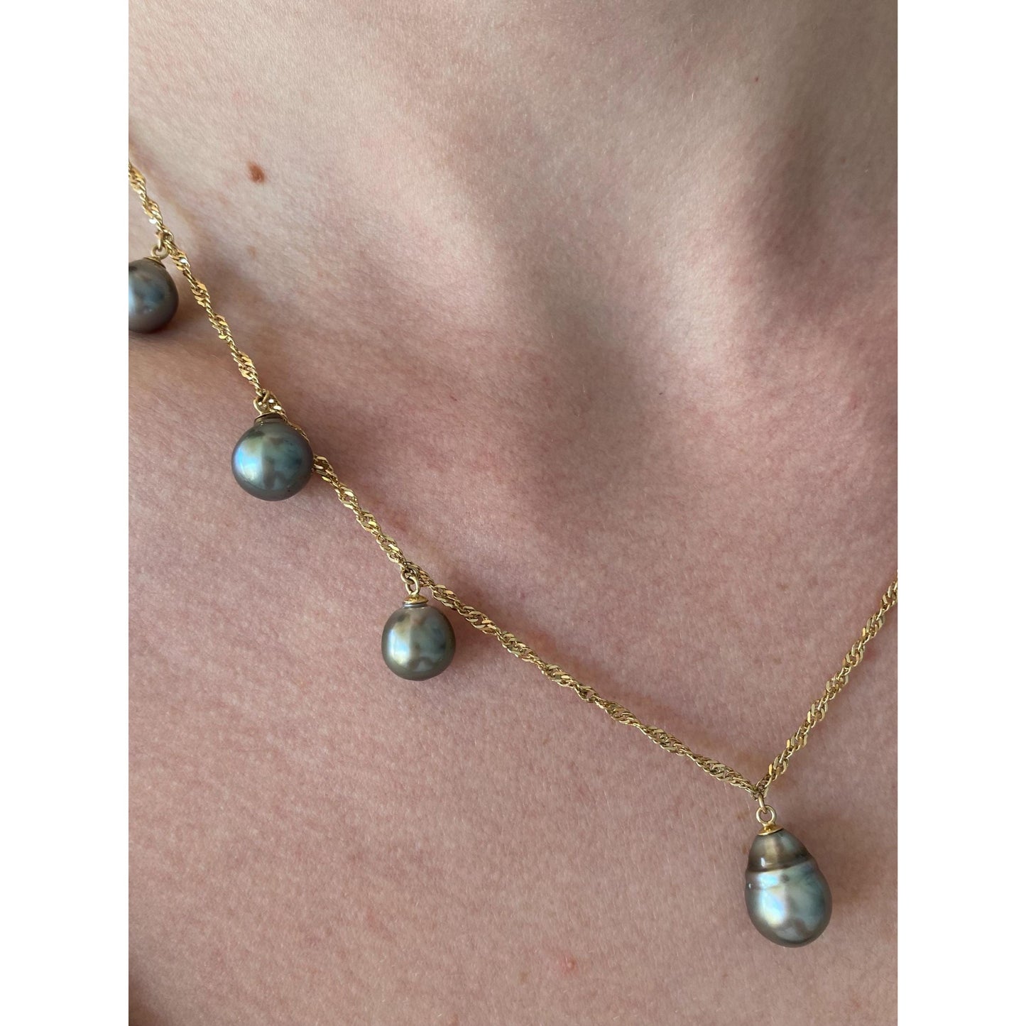 Vintage Solid 14k Yellow Gold Peacock Pearl Twist Chain Necklace - 18 inches