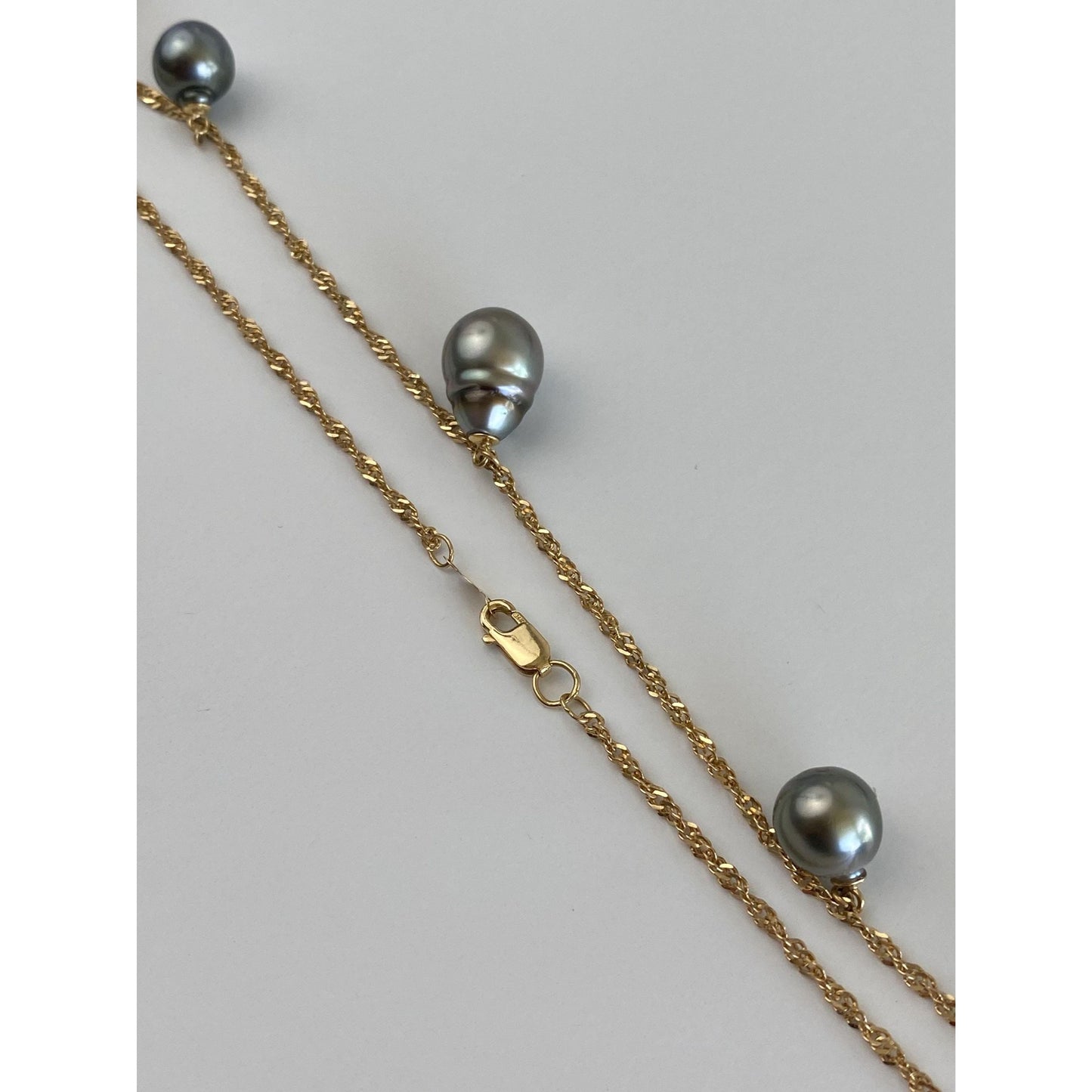 Vintage Solid 14k Yellow Gold Peacock Pearl Twist Chain Necklace - 18 inches