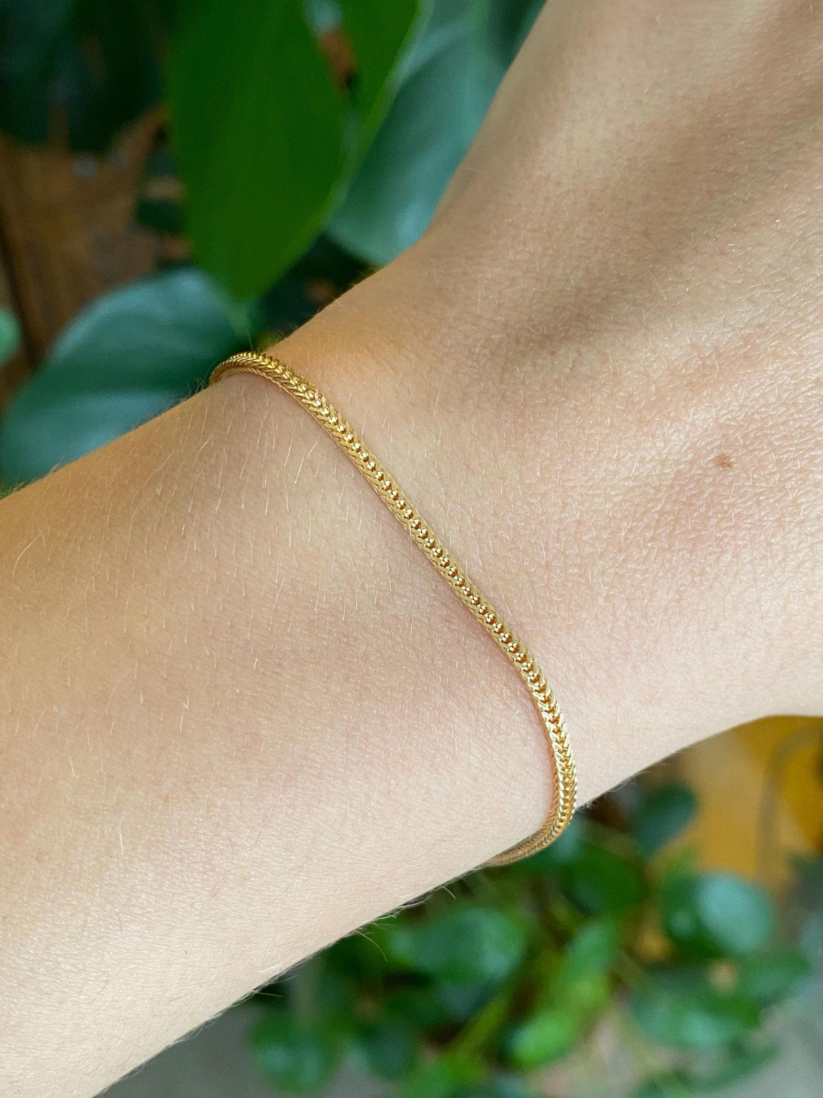 Vintage Solid 18k Yellow Gold Wheat Chain Bracelet - 7 Inches