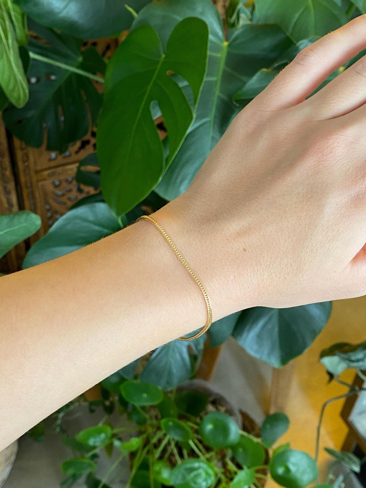 Vintage Solid 18k Yellow Gold Wheat Chain Bracelet - 7 Inches