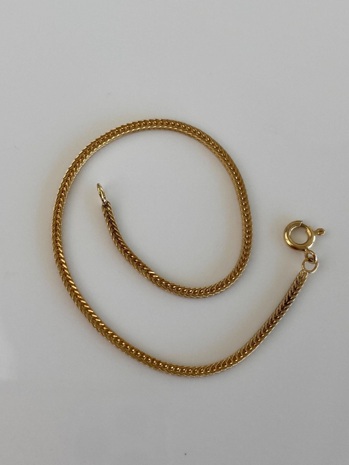 Vintage Solid 18k Yellow Gold Wheat Chain Bracelet - 7 Inches