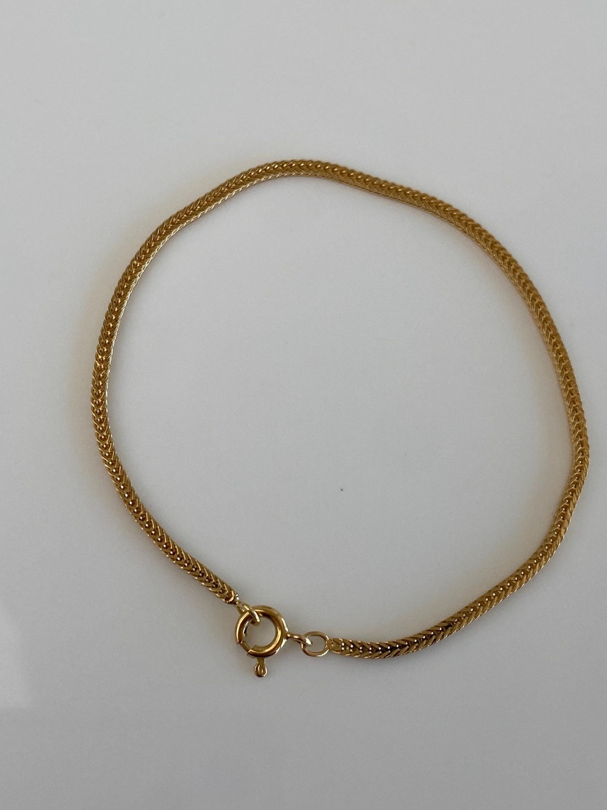 Vintage Solid 18k Yellow Gold Wheat Chain Bracelet - 7 Inches