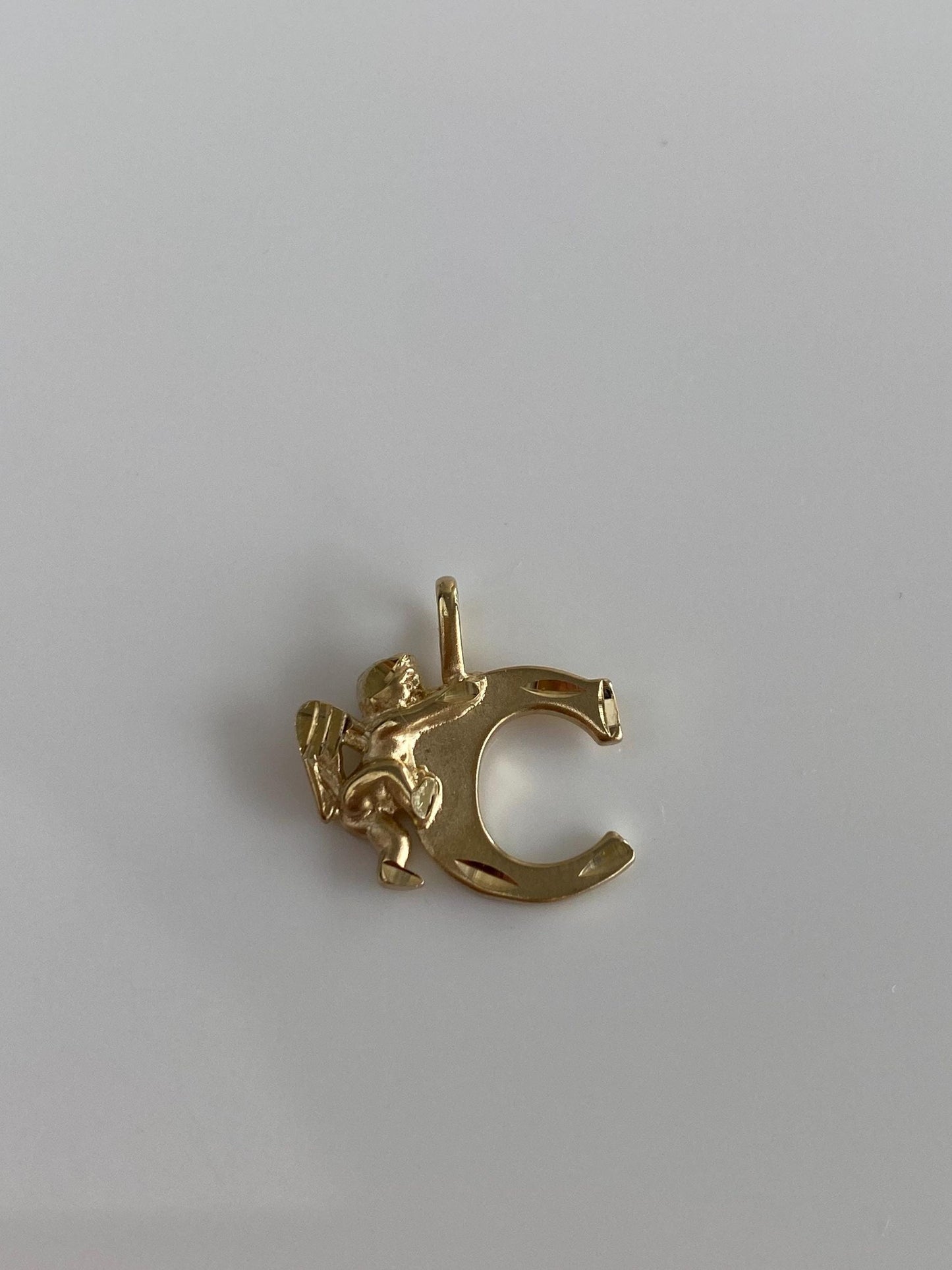 Vintage Solid 10k Yellow Gold Diamond Cut Angel Initial 'C' Charm
