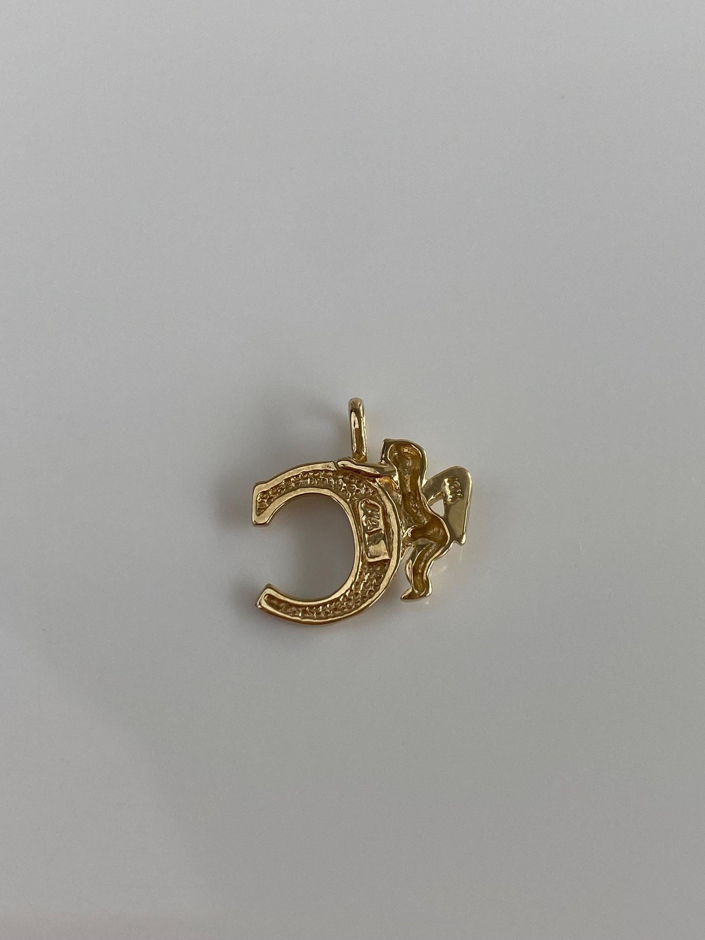 Vintage Solid 10k Yellow Gold Diamond Cut Angel Initial 'C' Charm