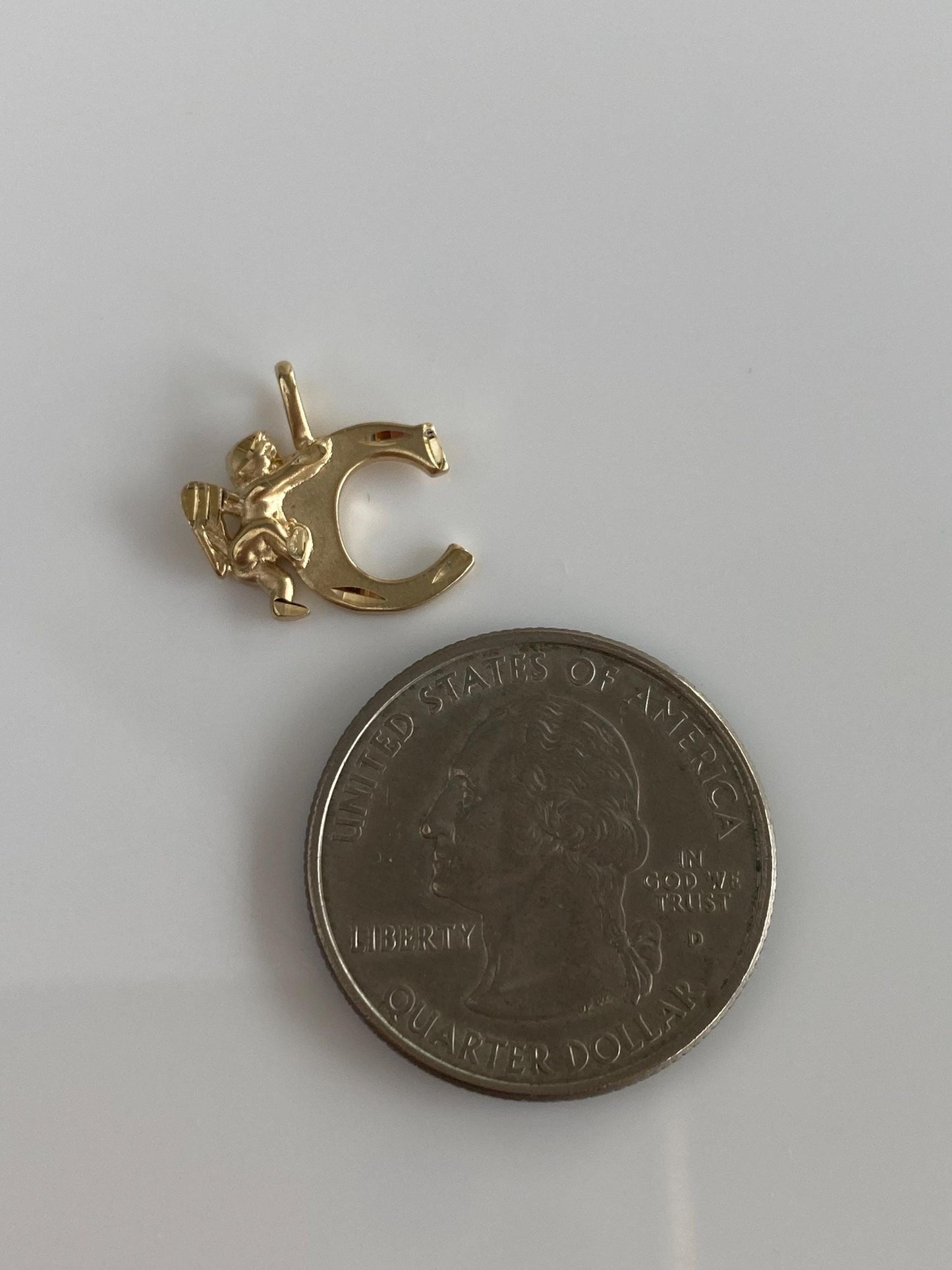 Vintage Solid 10k Yellow Gold Diamond Cut Angel Initial 'C' Charm