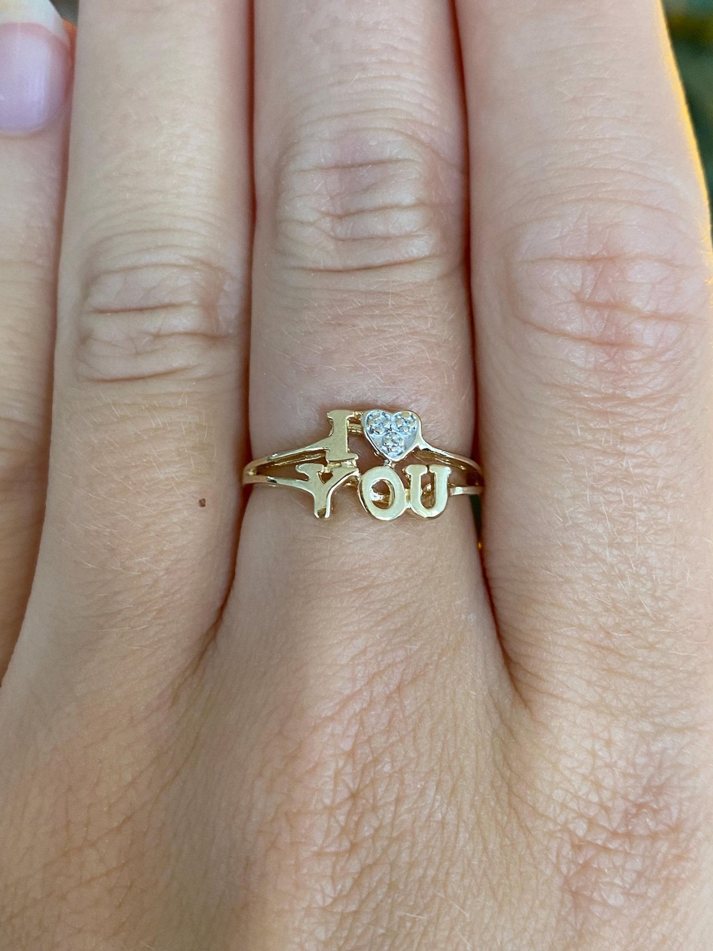 Vintage Solid 10k White & Yellow Gold Diamond 'I Love You' Ring - Size 5.75