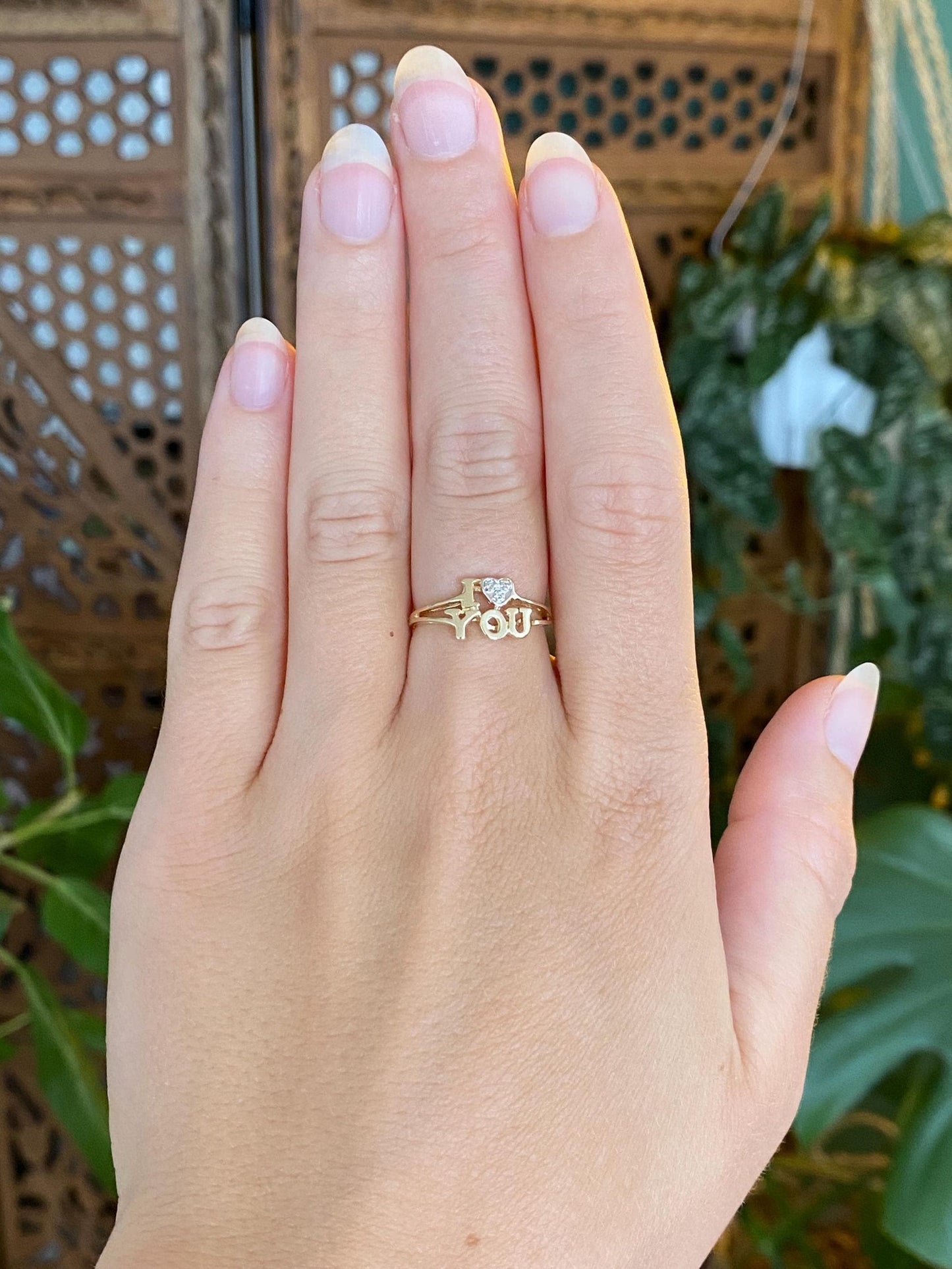 Vintage Solid 10k White & Yellow Gold Diamond 'I Love You' Ring - Size 5.75