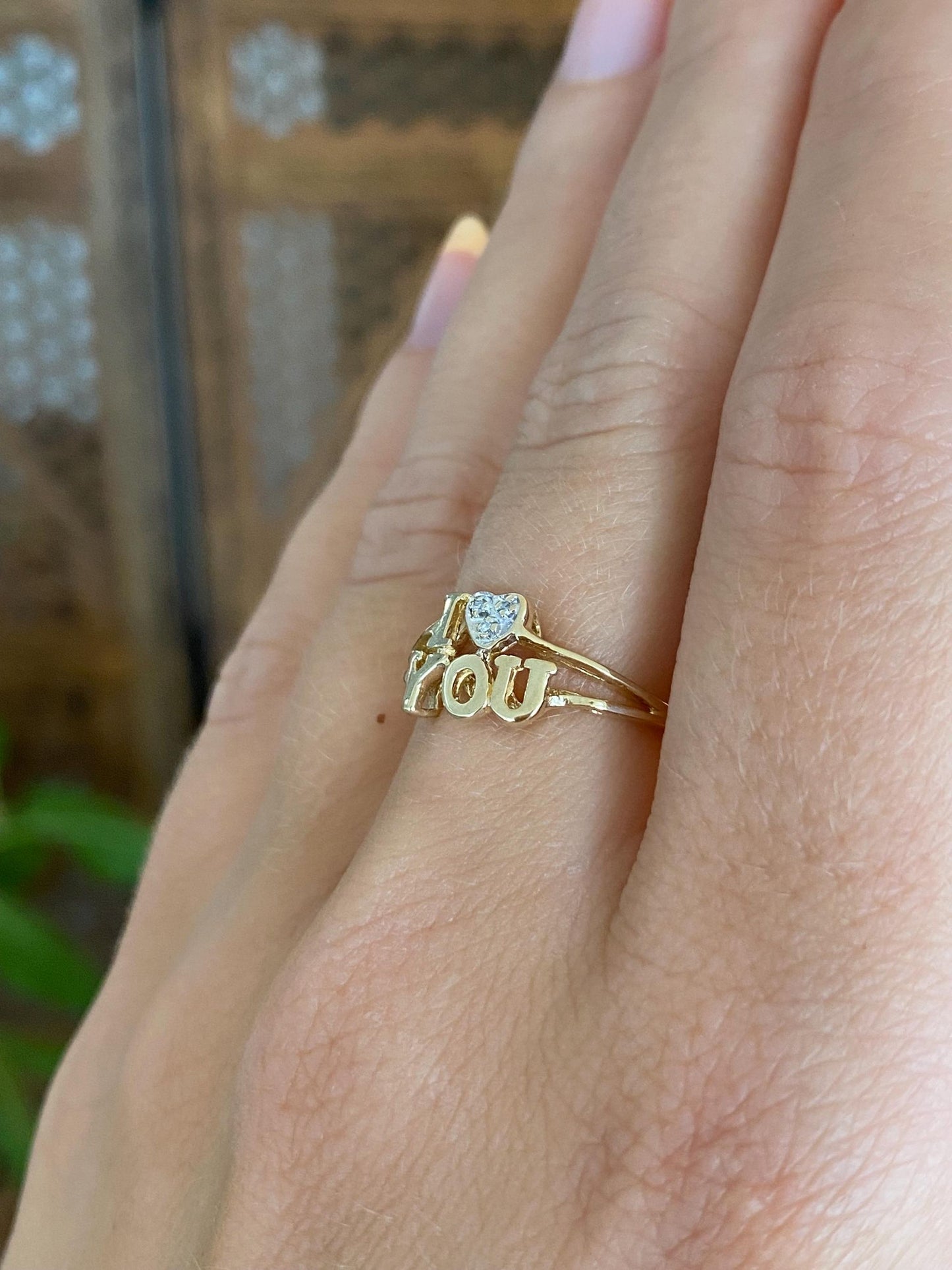 Vintage Solid 10k White & Yellow Gold Diamond 'I Love You' Ring - Size 5.75