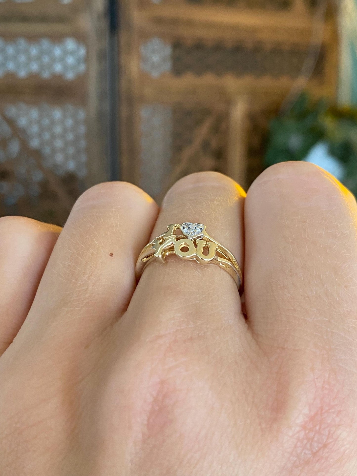 Vintage Solid 10k White & Yellow Gold Diamond 'I Love You' Ring - Size 5.75